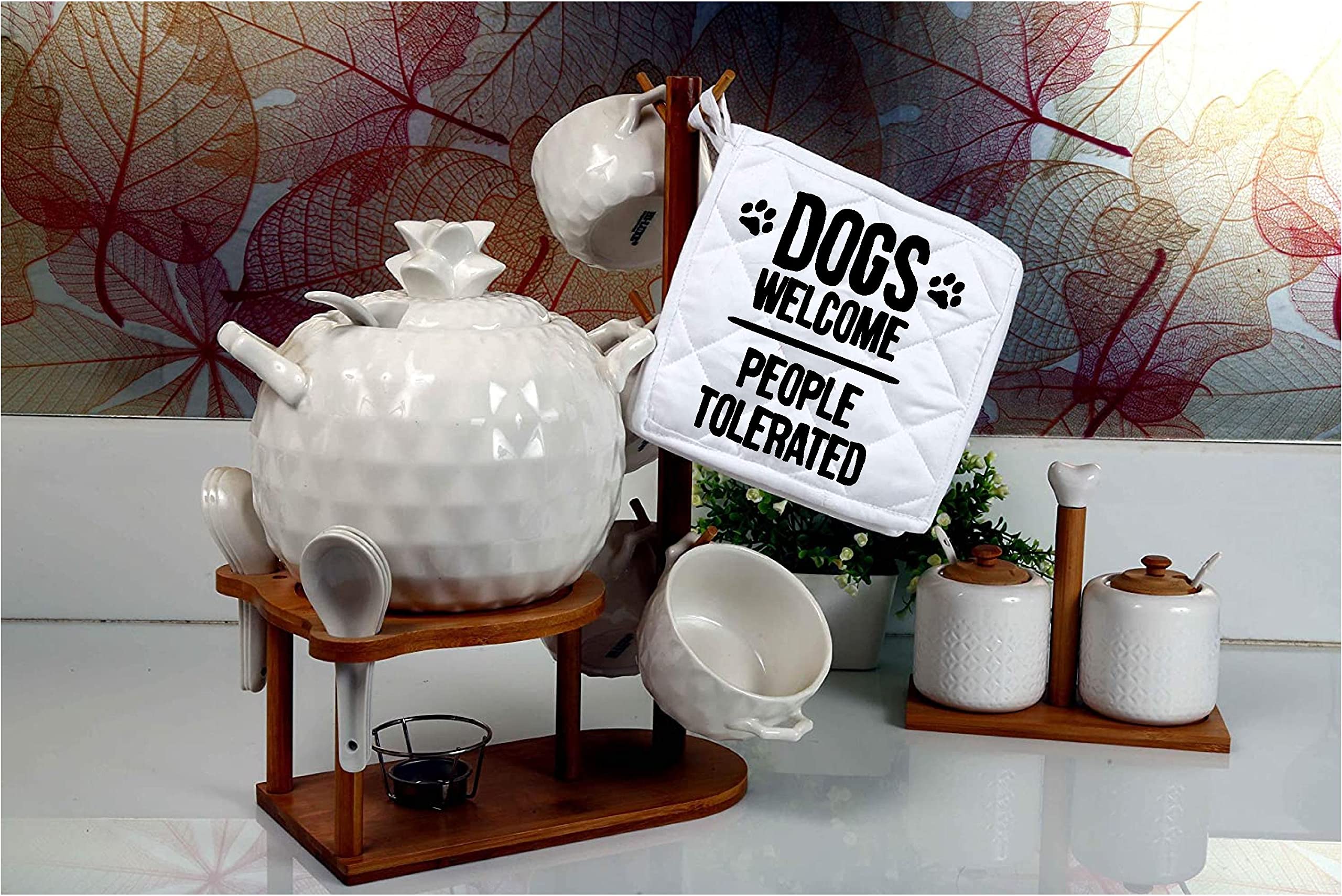 Funny Dog-Themed Heat Resistant Oven Mitts Set of 2 - Cute Baking Pot Holders with Welcome People Sayings, Kitchen Hot Pads for Baking Lovers, Perfect Housewarming Gifts for Dog Owners - Ideal for Baking, Cooking, and Kitchen Decor
