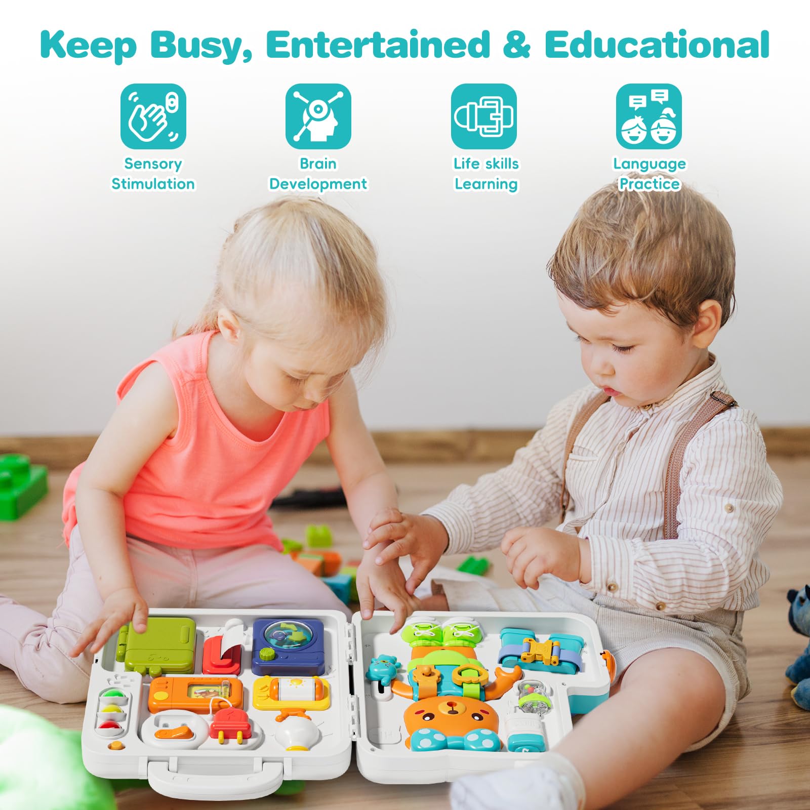 Montessori Busy Board for 1-3 Year Olds - Sensory Learning Toy for Motor Skills Development | Perfect Travel & Birthday Gift for Toddlers