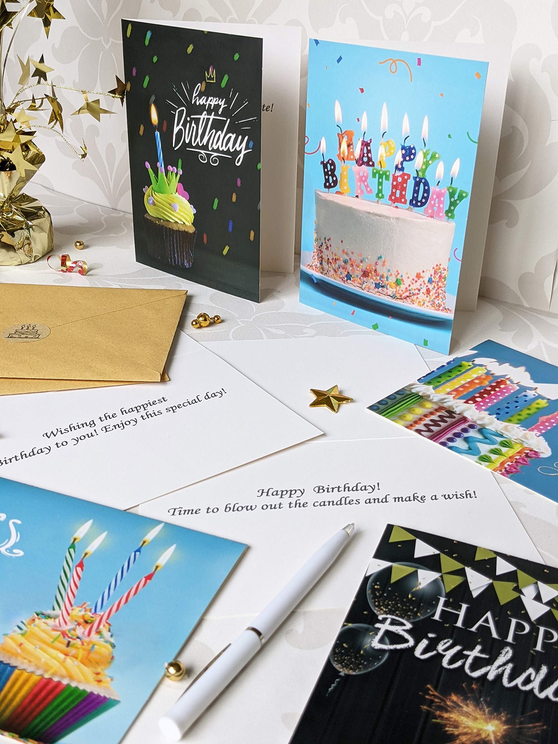 20 Unique Happy Birthday Cards with Envelopes & Stickers - 4x6 Inch Folded Greeting Cards, Premium Thick Matte Cardstock in Sturdy Gift Box - Perfect for Birthday Parties, Anniversaries & Special Occasions