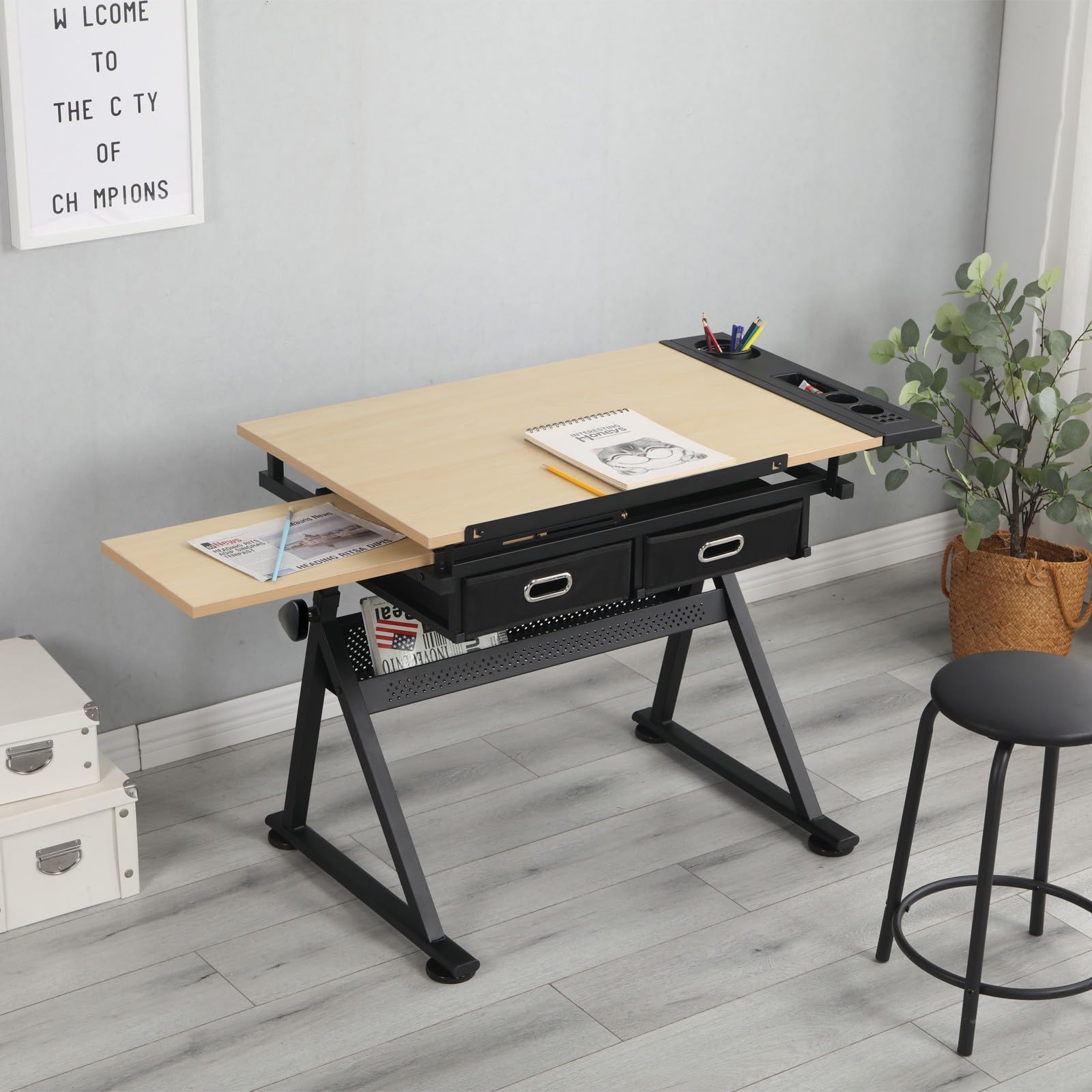 Adjustable Drafting Table for Artists - Tilting Desk for Painting & Sketching with Storage Drawers - Home Studio & Office Use