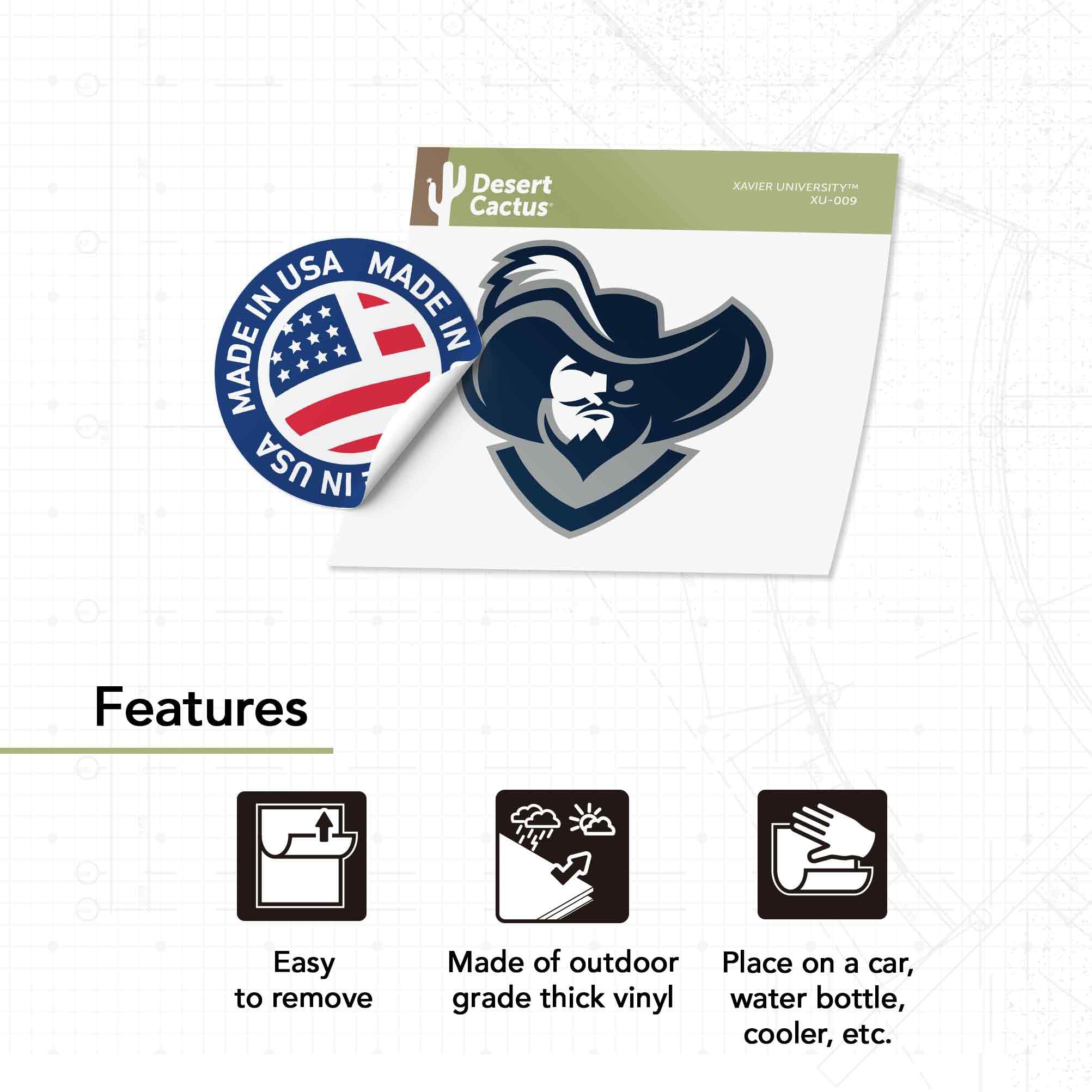 Xavier University Desert Cactus Sticker - XU Musketeers Vinyl Decal for Laptop, Water Bottle, Car & Scrapbook - Durable Waterproof College Decoration for Students & Alumni (IND 009)