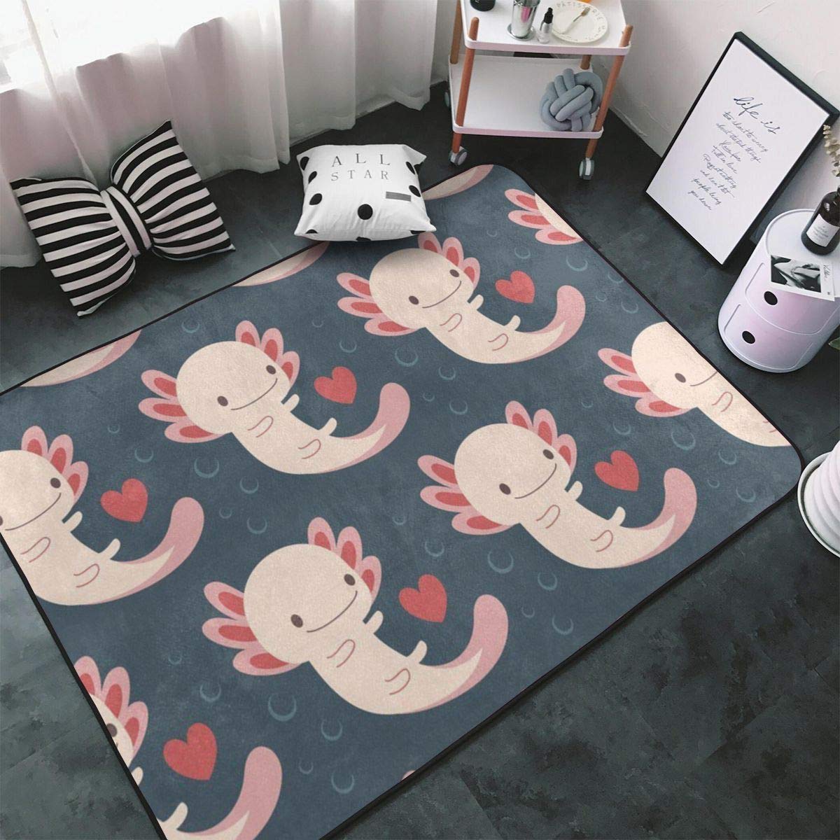 NiYoung Soft Non-Slip Area Rugs - Axolotl Heart Pattern Play Mat for Kids, Bathroom Rug, Yoga Mat & Indoor/Outdoor Doormat - Perfect for Nursery, Living Room, Gym & Entryway Decor