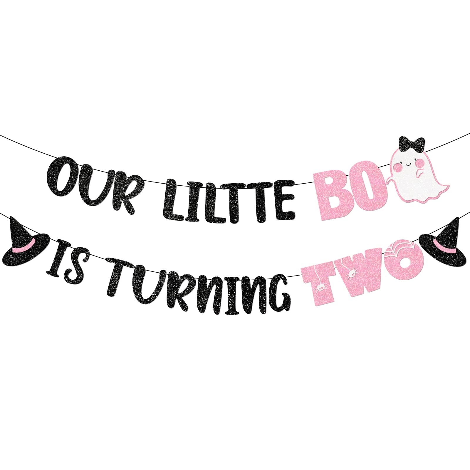 Pink 'Our Little Boo is Turning Two' Halloween Birthday Banner - Cute 2nd Birthday Party Decorations for Girls | Perfect for Halloween Themed Birthday Parties, Baby Showers & Nursery Decor