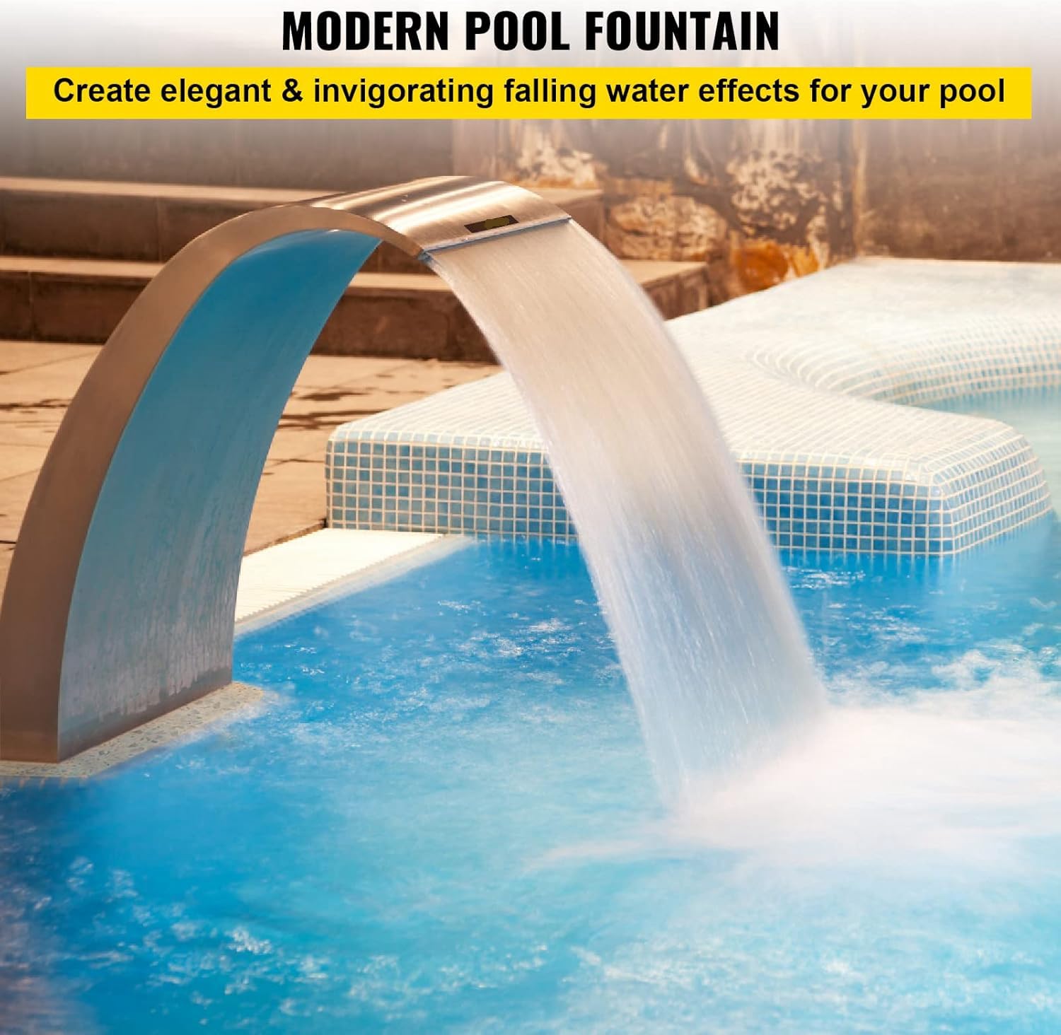 Stainless Steel Swimming Pool Waterfall Fountain Nozzle - Arc Hook Design, G1 1/2 Female Thread (15.7x7.9x4.9in) for Backyard Pools, Spas & Water Features | Durable Outdoor Waterfall Outlet