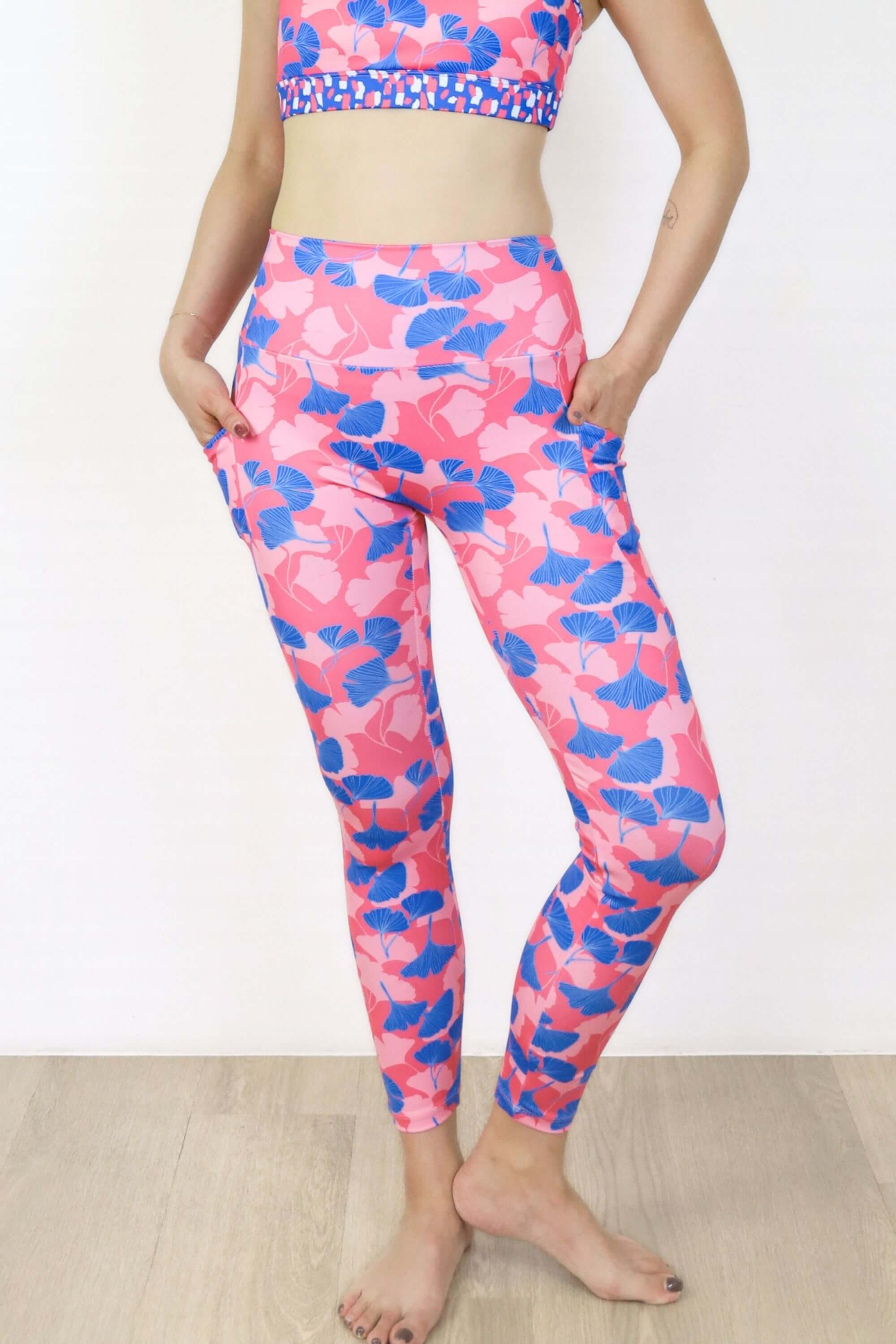 KL High Rise Leggings for Women - Comfortable Yoga Pants with Gingko Leaf Design - Perfect for Yoga, Workout, Running and Everyday Wear