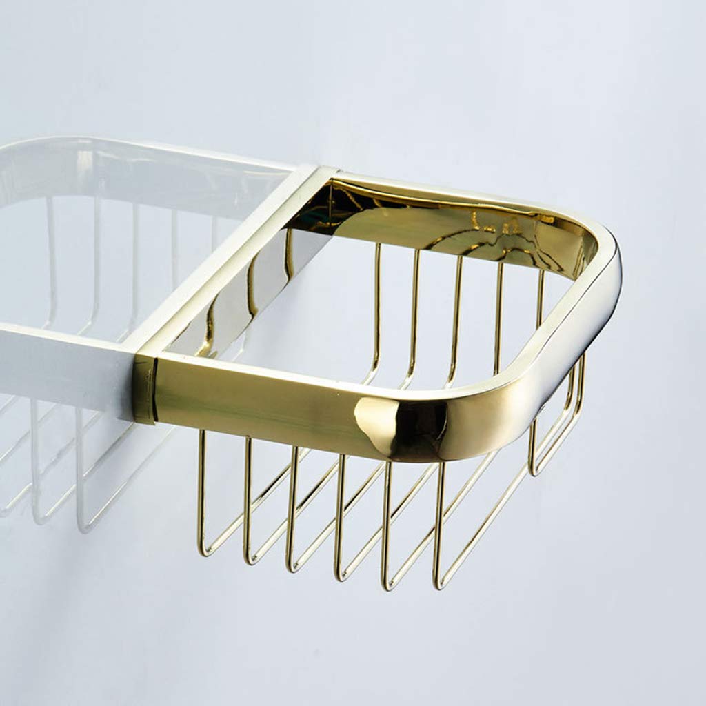 Gold Plated Brass Toilet Paper Holder - Wall Mounted Square Metal Paper Towel Shelf (19.5CM) for Bathroom Decor | Rustproof & Durable WC Accessory - Perfect for Modern Homes, Apartments & Luxury Hotels
