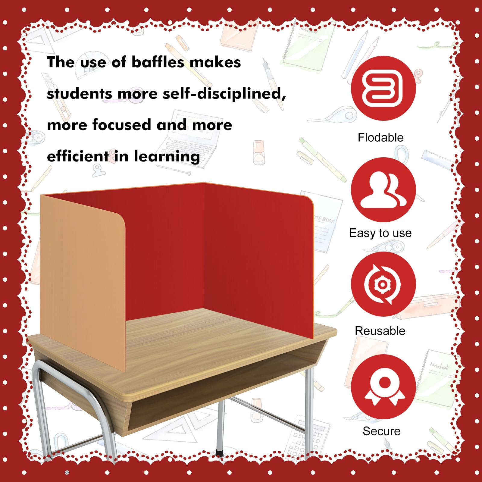 12 Pack Red Privacy Folders for Students - Classroom Desk Dividers & Test Partitions - Trifold School Privacy Panels for Focused Learning & Testing