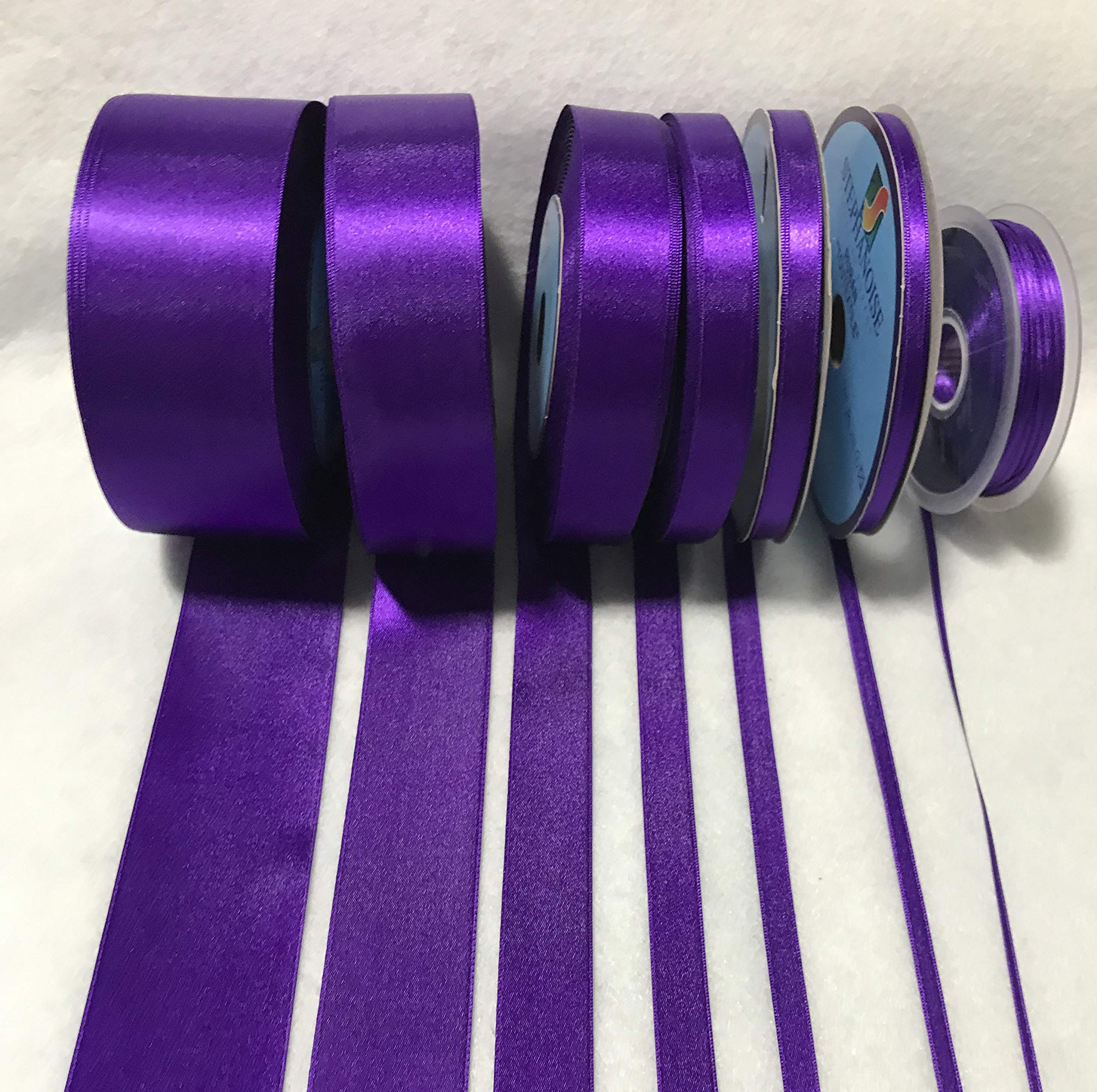 Royal Purple Double Sided Satin Ribbon - 3 Yards, 7 Width Options - Premium French-Made Ribbon for Gift Wrapping, Wedding Decorations & Craft Projects