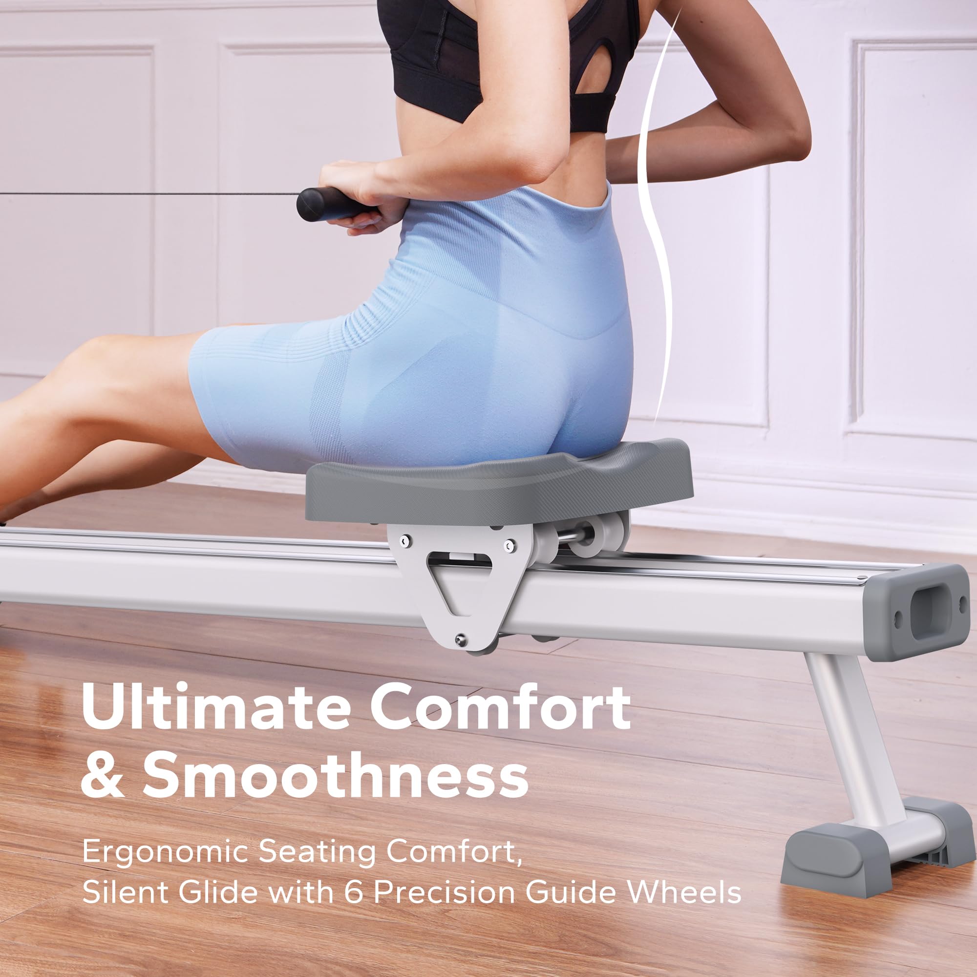 MERACH Magnetic Rowing Machine for Home Workout - 16-Level Quiet Resistance Rower with Dual Slide Rails (350lb Capacity) & App Connectivity - Includes Comfort Seat Cushion for Cardio Training & Full-Body Exercise