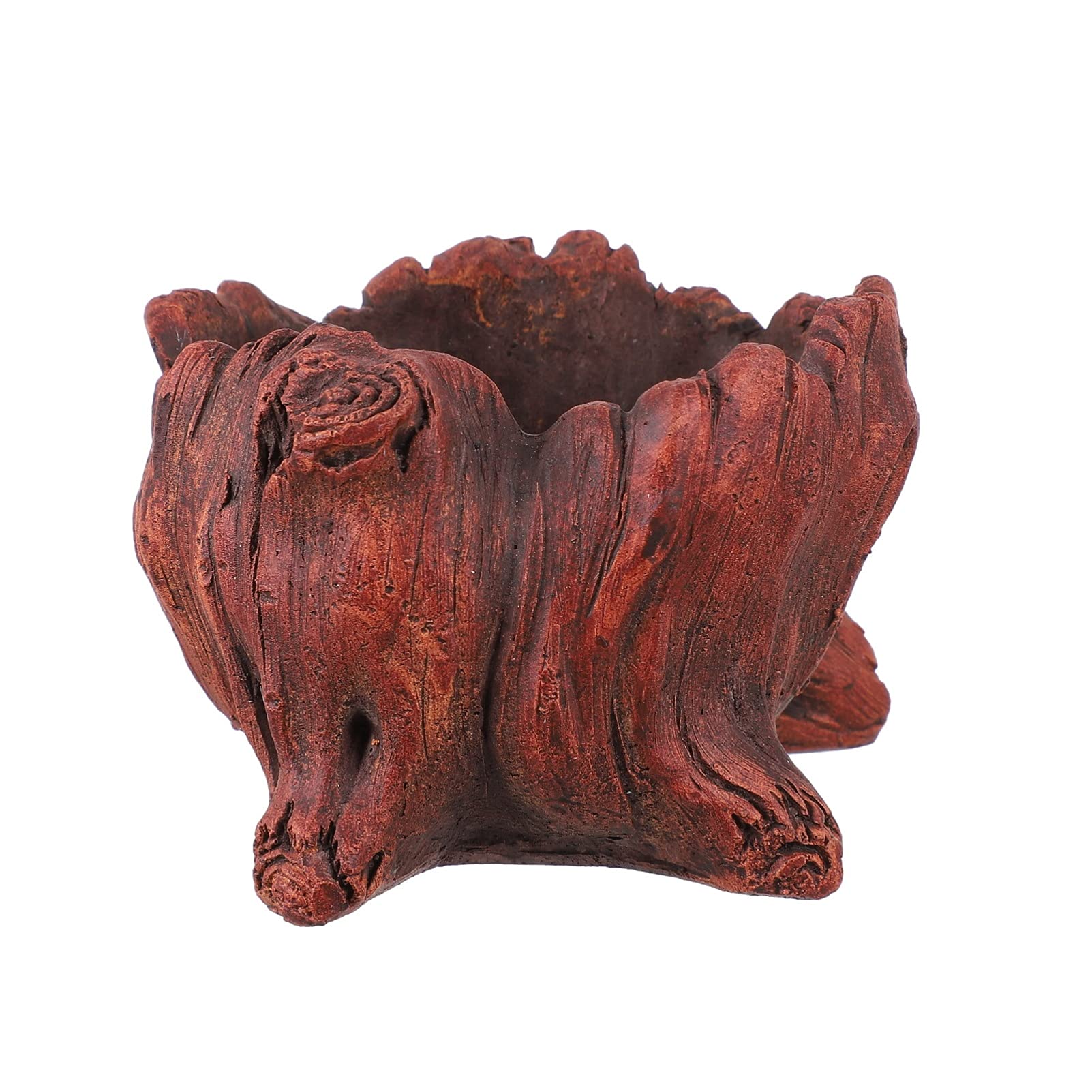 VORCOOL Concrete Tree Stump Planter - Driftwood Log Succulent Pot, Wood Shaped Flower Pot with Pen Holder for Indoor Plants, Home & Office Decor (Brown) | Perfect for Desktop, Shelf Decor & Small Plant Display