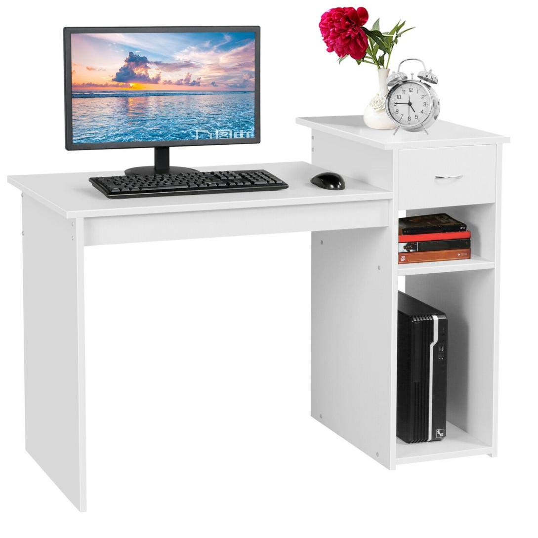Baodanla Small Computer Desk with Drawers & Hutch - Compact Home Office Desk for Dorm, Study & Workspace - White Space-Saving Workstation for Small Rooms & Apartments - Perfect for Remote Work, Online Classes & Gaming Setup