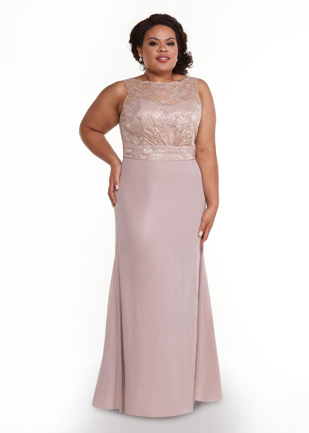 Elegant 80029 Sheath Bridesmaid Dress with Lace Illusion Neckline - Perfect for Weddings, Formal Events & Special Occasions
