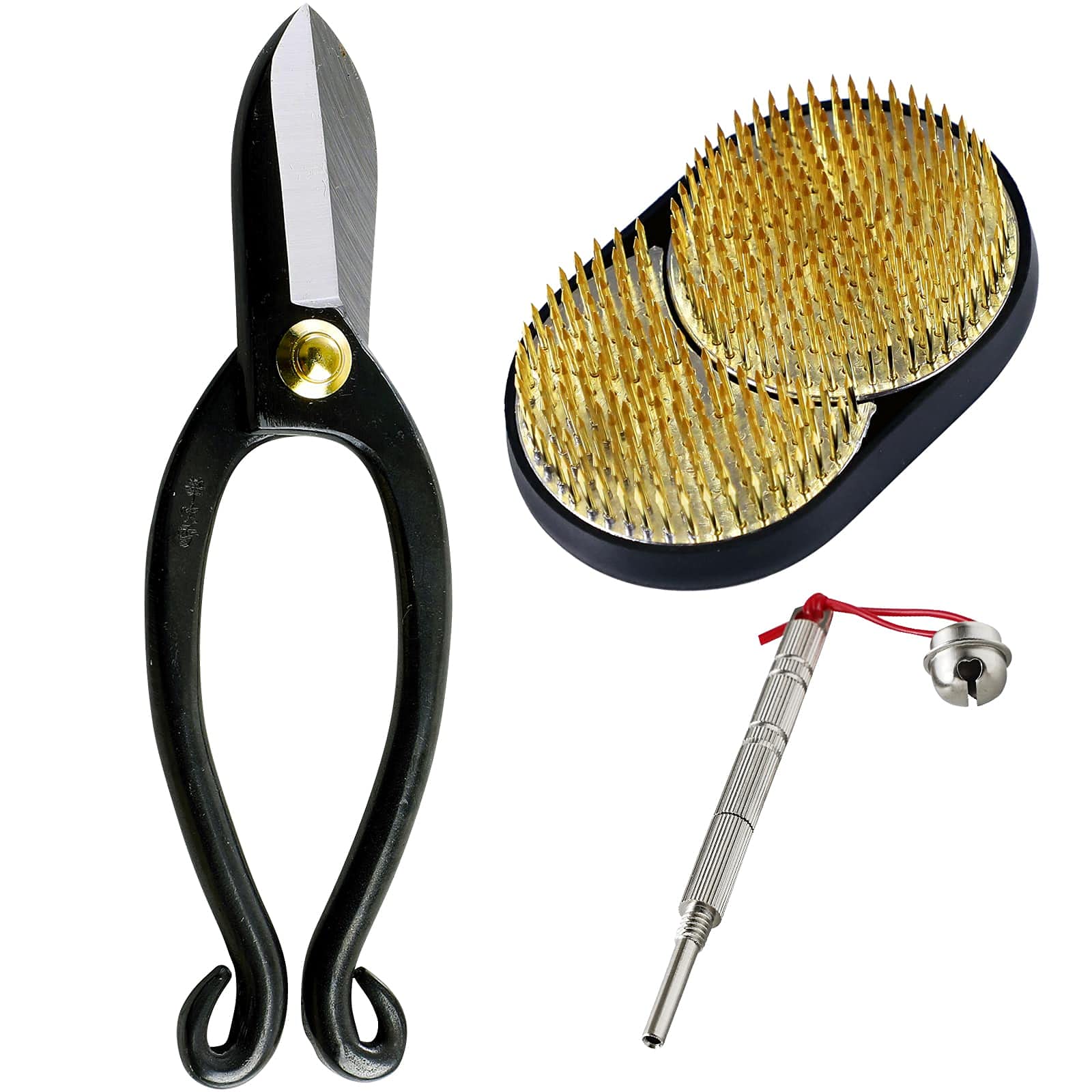 Ikebana Flower Arrangement Kit for Beginners - Japanese Made Ikenobo Scissors, Sun & Moon Kenzan Holder, Florist Shears, Pin Frog & Care Tools | Perfect for Home Decor, Wedding Centerpieces & Zen Meditation Spaces