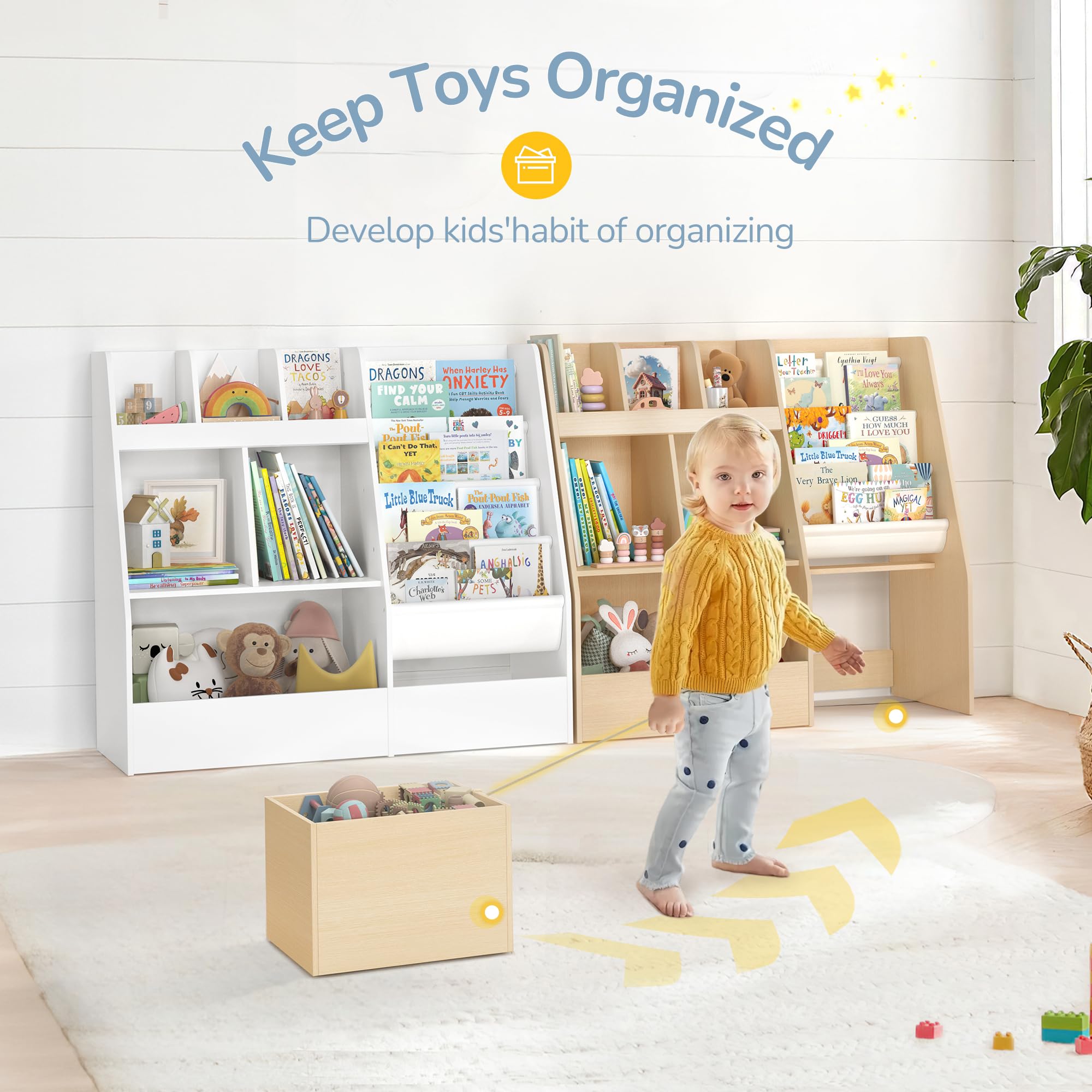 4 in 1 Kids Bookshelf and Toy Storage Organizer - 3-Tier Toy Organizer with Removable Bins, Toddler Book Shelf with Storage Cubbies for Nursery & Playroom - Perfect for Organizing Books, Toys & Learning Supplies in Kids Bedroom, Daycare or Classroom