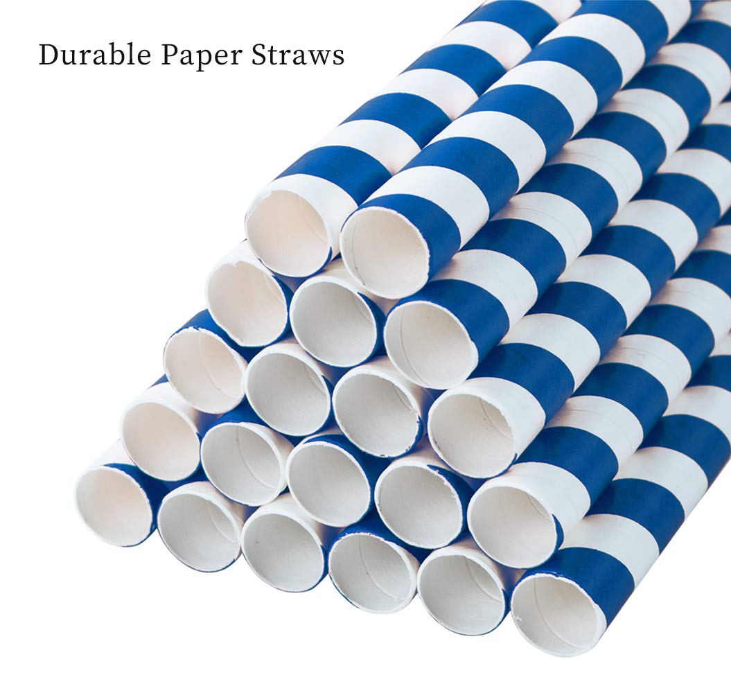 Biodegradable Paper Straws 0.4 Inch Wide - 100 Count Bulk Jumbo Thick Navy Blue Drinking Straws for Smoothies, Milkshakes, Cocktails & Christmas Decorations | Eco-Friendly Disposable Straws for Parties, Restaurants & Home Use