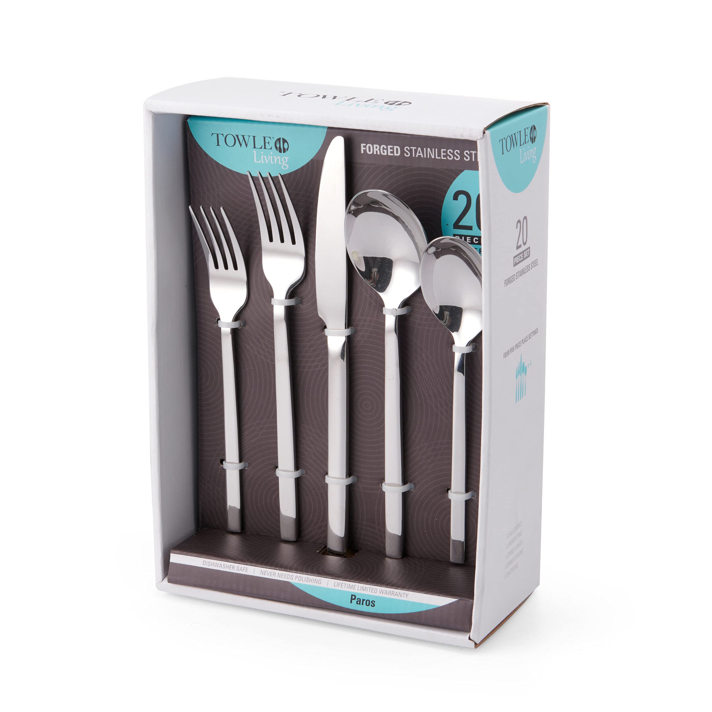 Towle Living Forged Paros 20-Piece Flatware Set in Premium Silver - Elegant Dining Utensils for Formal Dinners, Weddings & Special Occasions