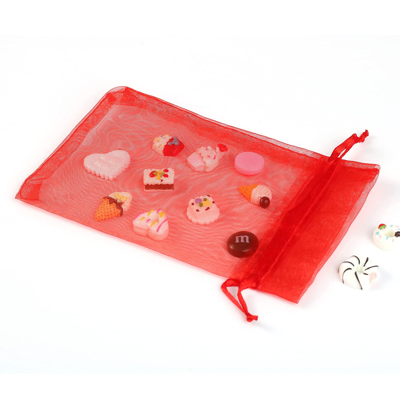 ANZNKU 50 Pack 4x6 Inch Premium Sheer Organza Bags for Wedding Favors, Jewelry Gifts, Candy Packaging & Party Decorations - Christmas, Birthday, Bridal Shower, Baby Shower (Red)