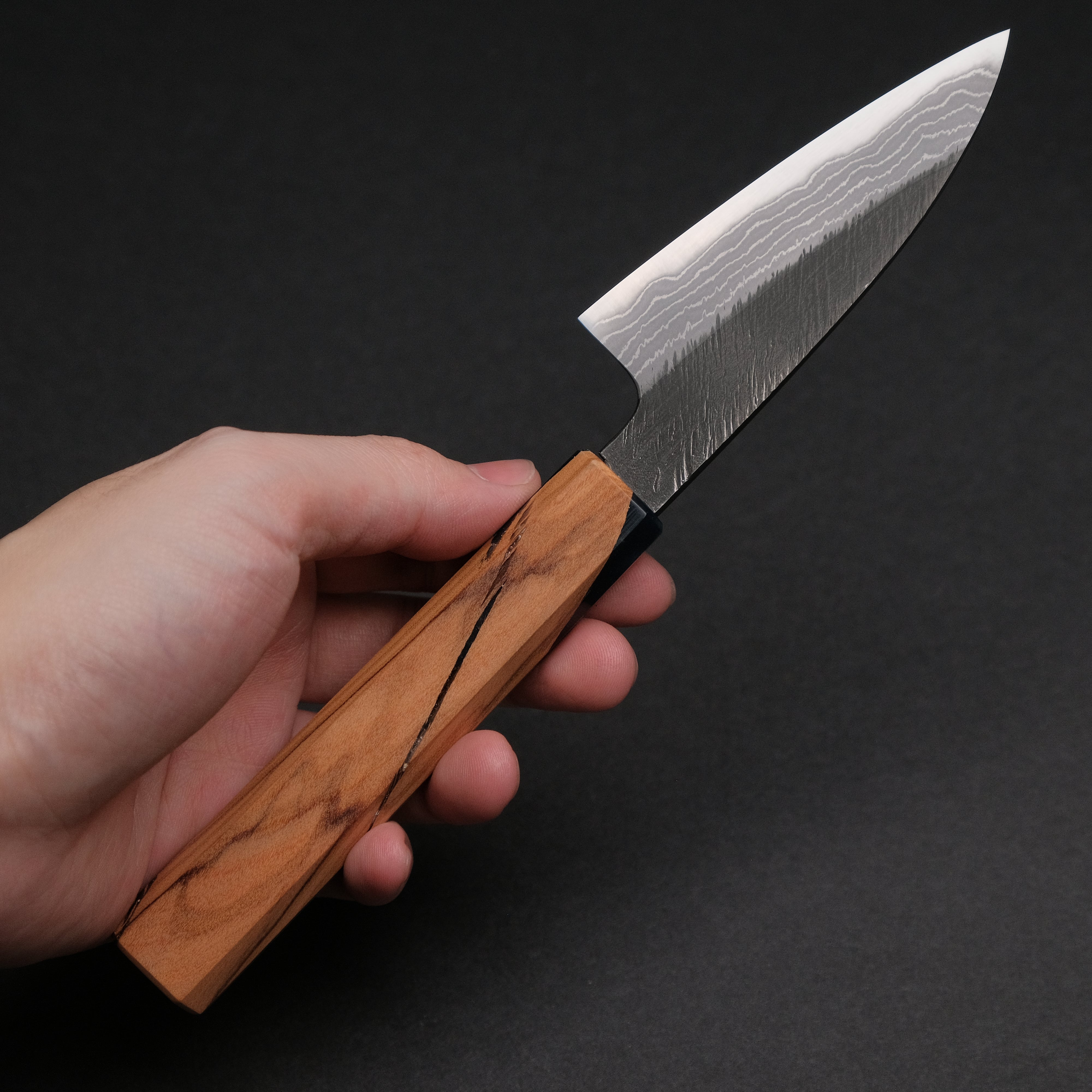 Ajikataya White #2 Matsuba Damascus Petty Knife 80mm - Olive Wood & Resin Handle - Japanese Kitchen Knife for Slicing, Peeling & Precision Cutting - Perfect for Chefs & Home Cooks