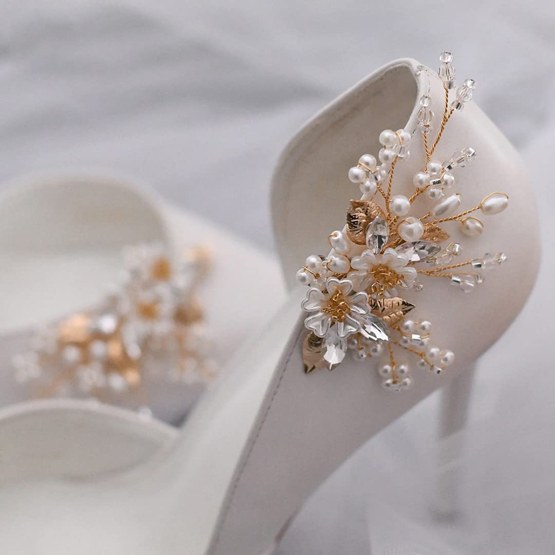 2 PCS Removable Millet Beads Flower Shoe Clips - Elegant Shoe Buckles Decor for Wedding, High Heels, Flats & Sandals - Perfect for Bridal, Prom & Special Occasions