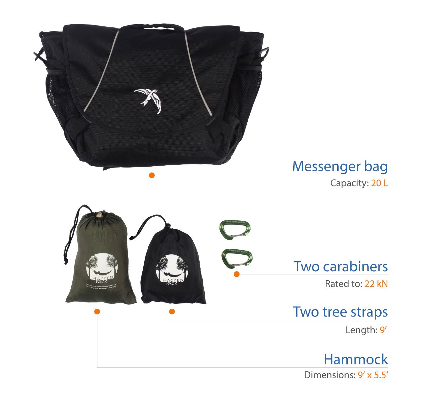 Swift Messenger Bag Hammock - Lightweight Durable Double Wide Camping Gear for Travel & Outdoor Adventures | Perfect for Hiking, Backpacking and Road Trips