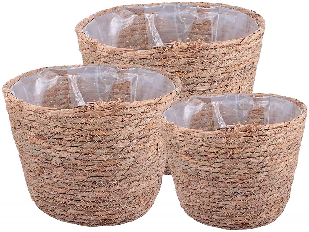 XD Designs 3-Piece Handmade Herbarium Planter Set - Woven Wicker Rattan Flower Basket & Plant Pot Containers - Natural Storage Baskets for Home Decor, Indoor Plants, and Bathroom Organization | Perfect for Living Room, Bedroom, and Office Decor