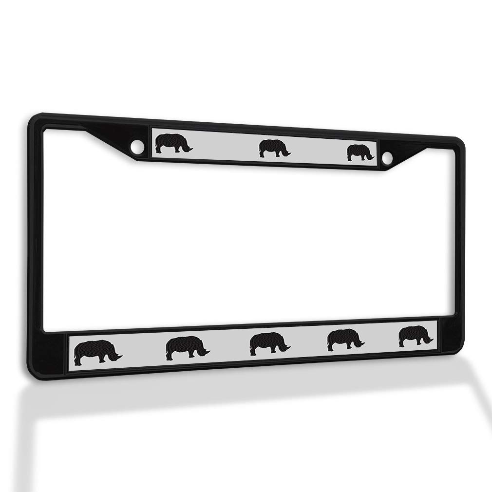 Premium Metal Insert License Plate Frame - Heavy Duty Rhino Design, Weatherproof & Rustproof Car Accessory (Black, 2 Hole) for Cars, Trucks & SUVs - Perfect for Off-Roading, Daily Commuting & Vehicle Protection