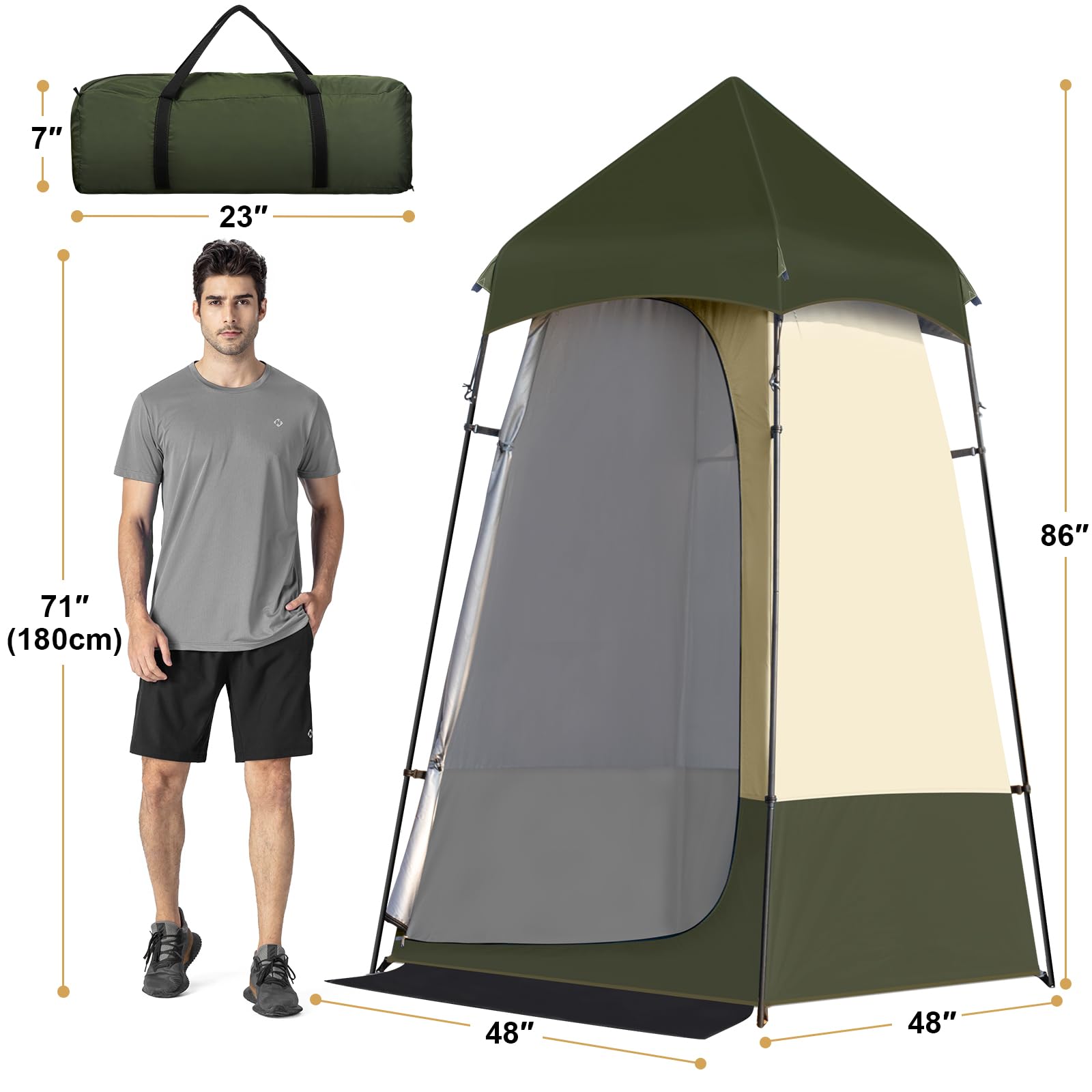 6.9 FT Portable Camping Shower Tent - Outdoor Privacy Changing Room for Camping, Toilet & Shower - Ideal for Beach, Hiking & Outdoor Adventures