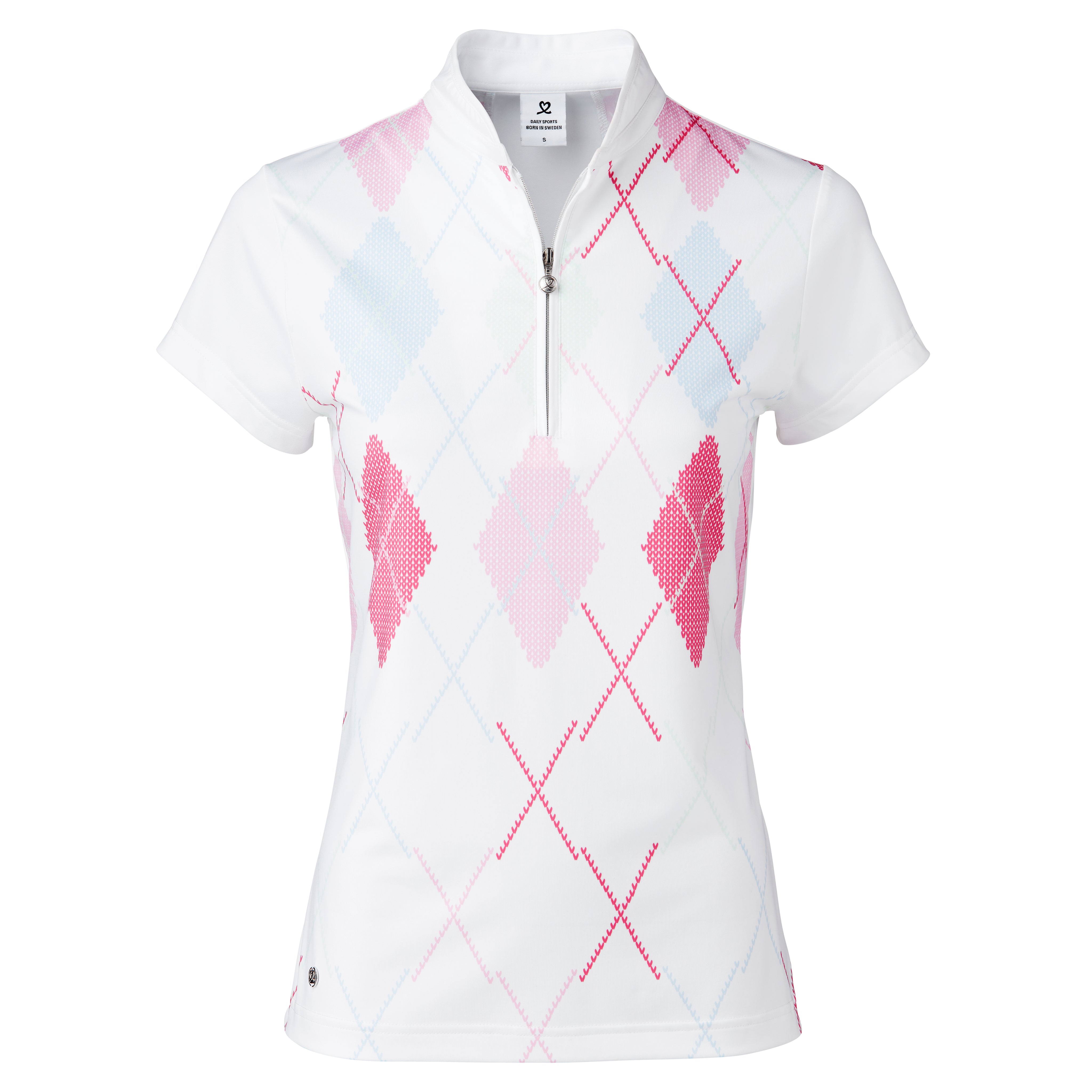 Women's White Argyle Golf Polo Shirt - Breathable & Moisture-Wicking for Daily Sports & Casual Wear - Perfect for Golf, Tennis & Outdoor Activities
