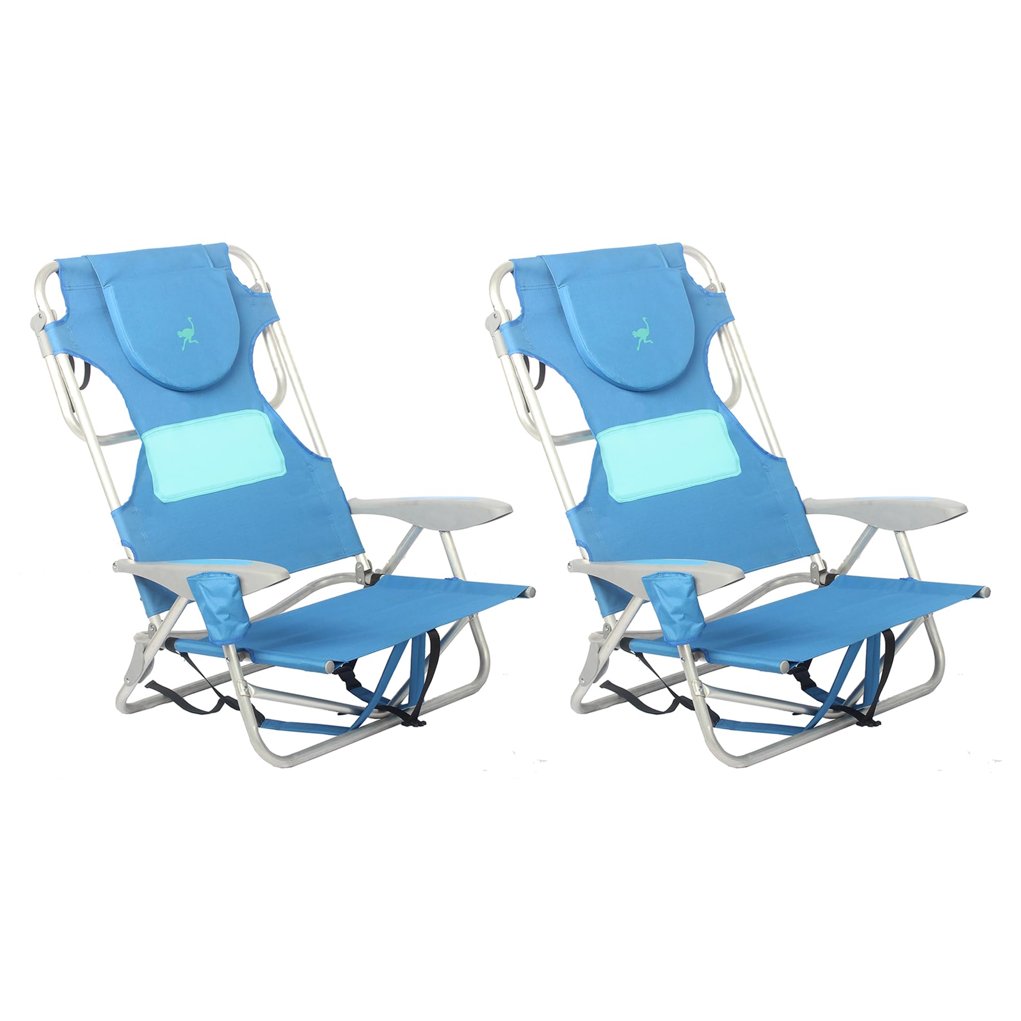 Lightweight Women's Comfortable Backpack Beach Chair with 5 Adjustable Positions, Carry Straps & Cup Holder - Portable Outdoor Lounge Chair for Beach, Park, Camping & Picnic (2 Pack, Blue)