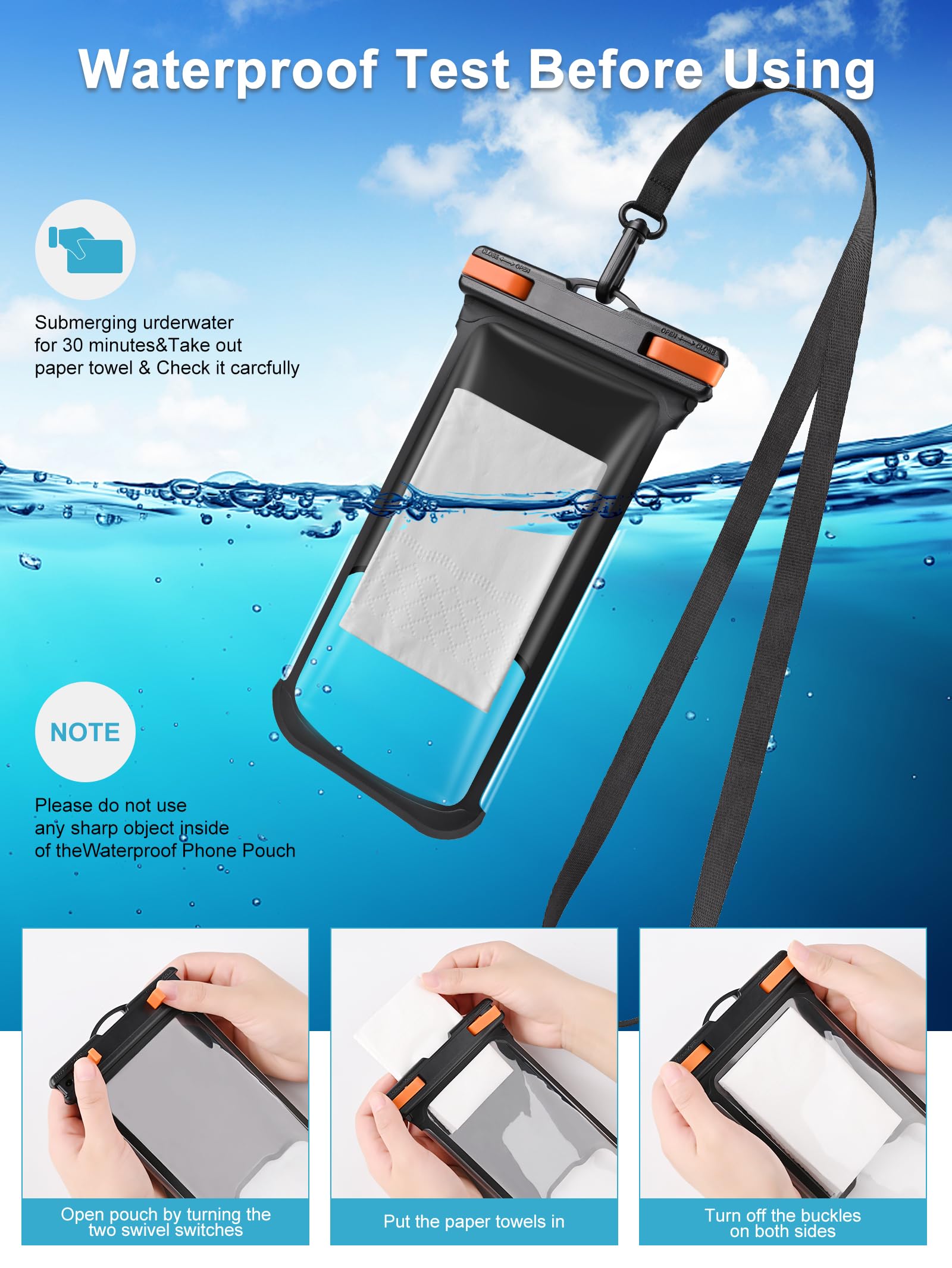 Waterproof Phone Pouch 2 Pack - IPX8 Underwater Dry Bag for iPhone 15 14 13 12 Pro Max XS & Samsung (Up to 7.0