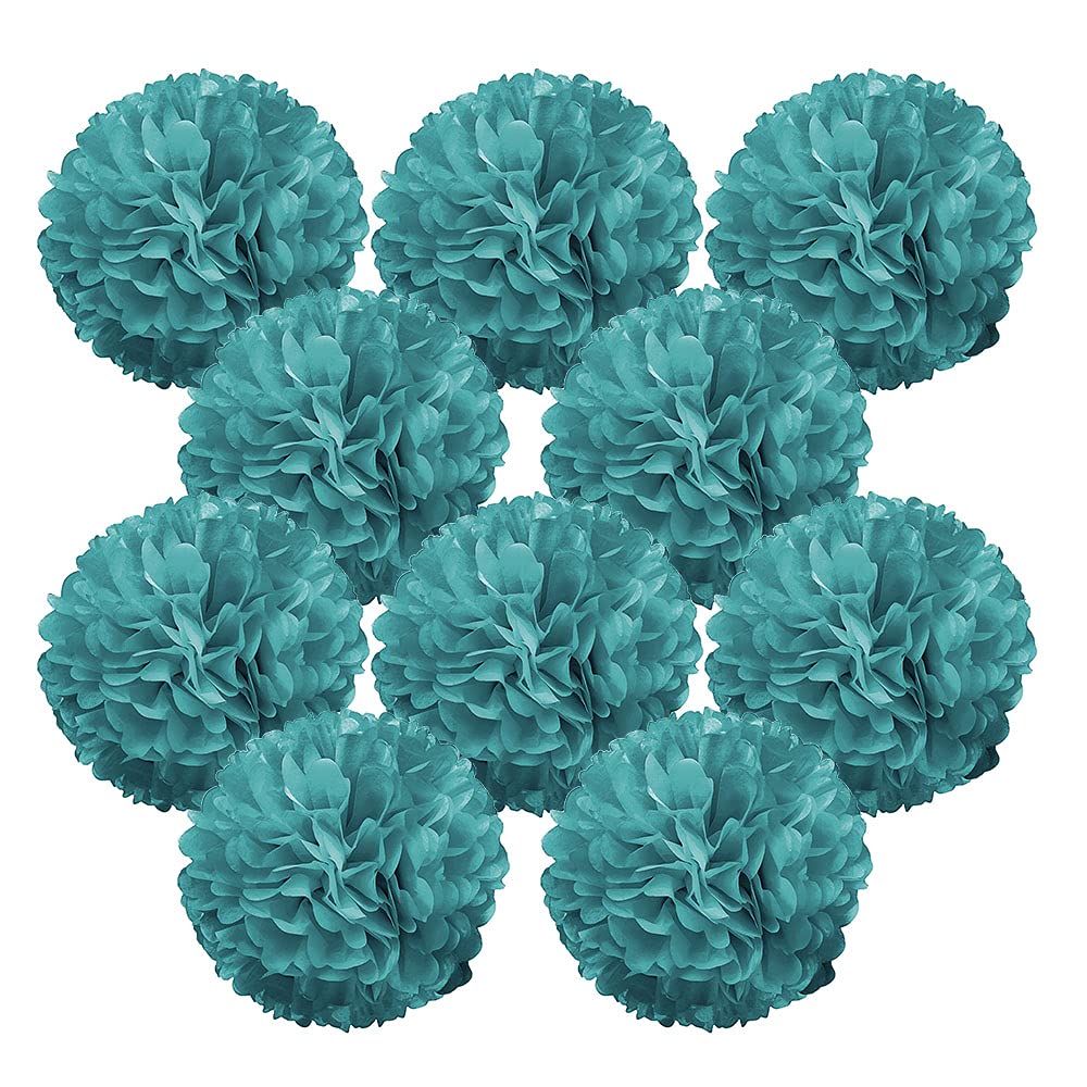 WIRESTER 10 Pcs 10 Inch Teal Tissue Paper Flower Pom Poms - Wedding, Party, Birthday & Baby Shower Decorations - Perfect for DIY Home Decor, Event Centerpieces & Photo Backdrops
