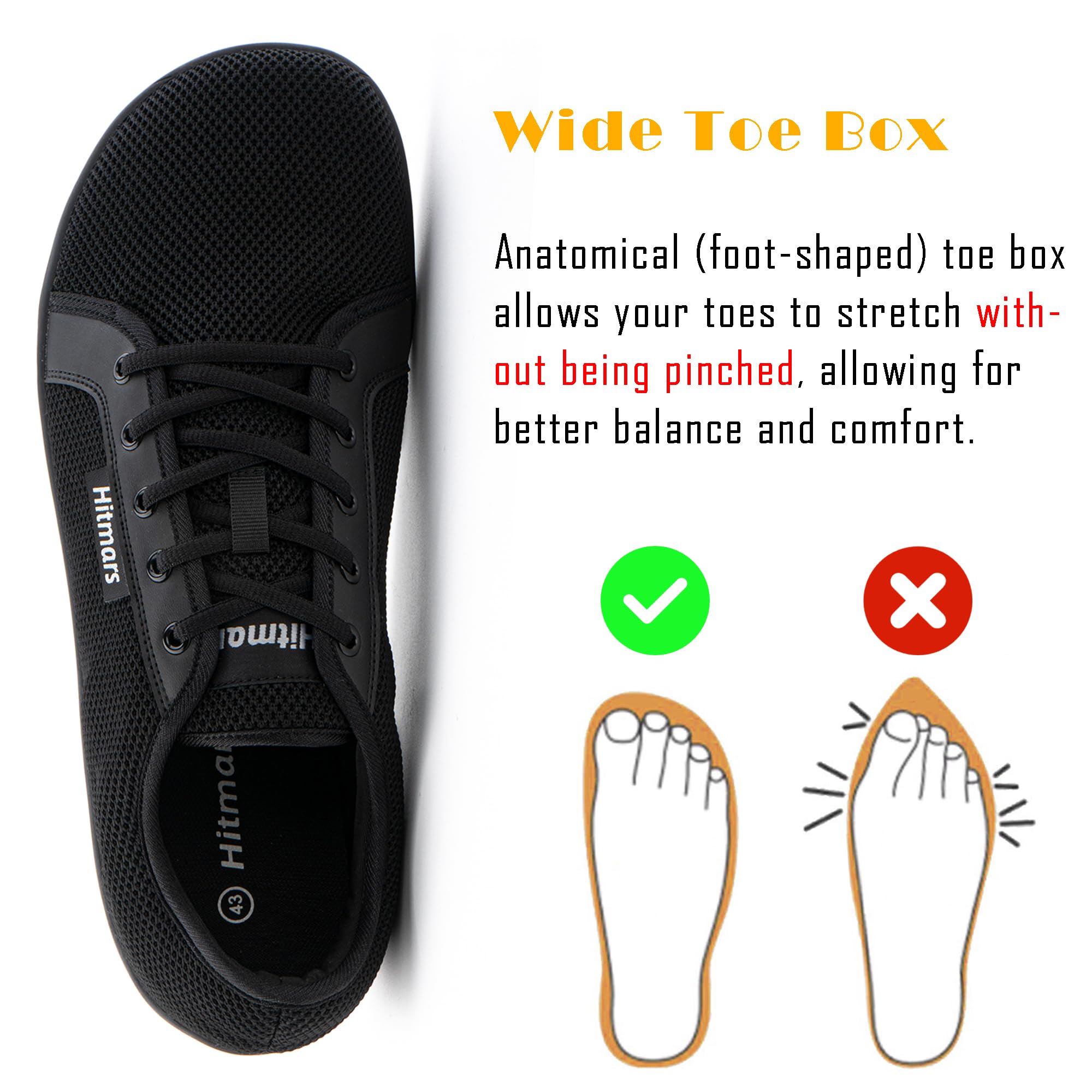 Hitmars Barefoot Shoes for Men & Women - Wide Toe Box, Zero Drop Sole - Sizes 36-47 (EU) | Perfect for Running, Hiking & Natural Foot Movement