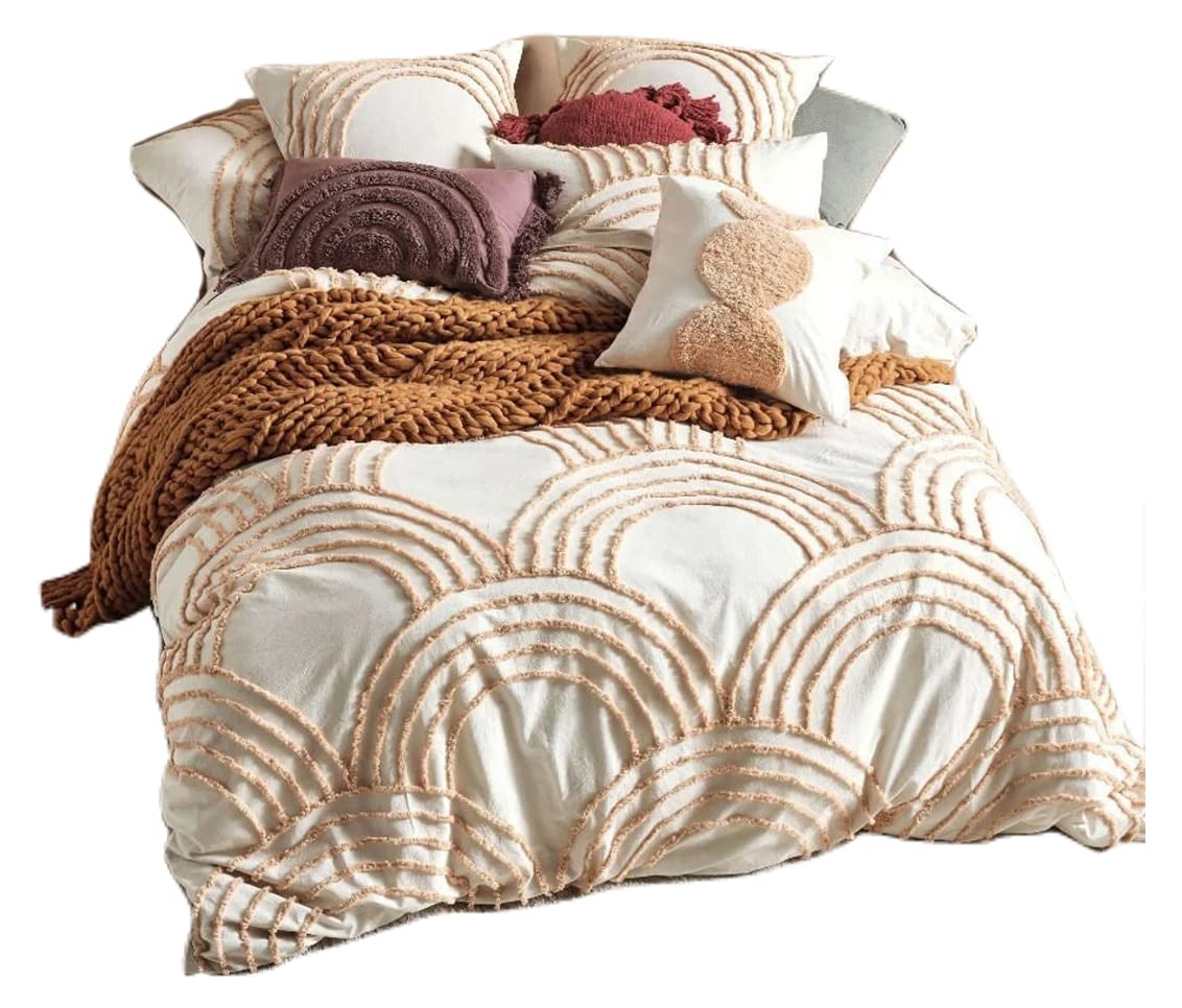3 Piece Tufted Cotton Duvet Cover Set - Boho Style Bedding for Queen & King Size Beds with Matching Pillowcases by Craft Aura (Twin XL 59x102 Inches, Ivory) | Perfect for Bohemian Bedroom Decor & Guest Room Styling