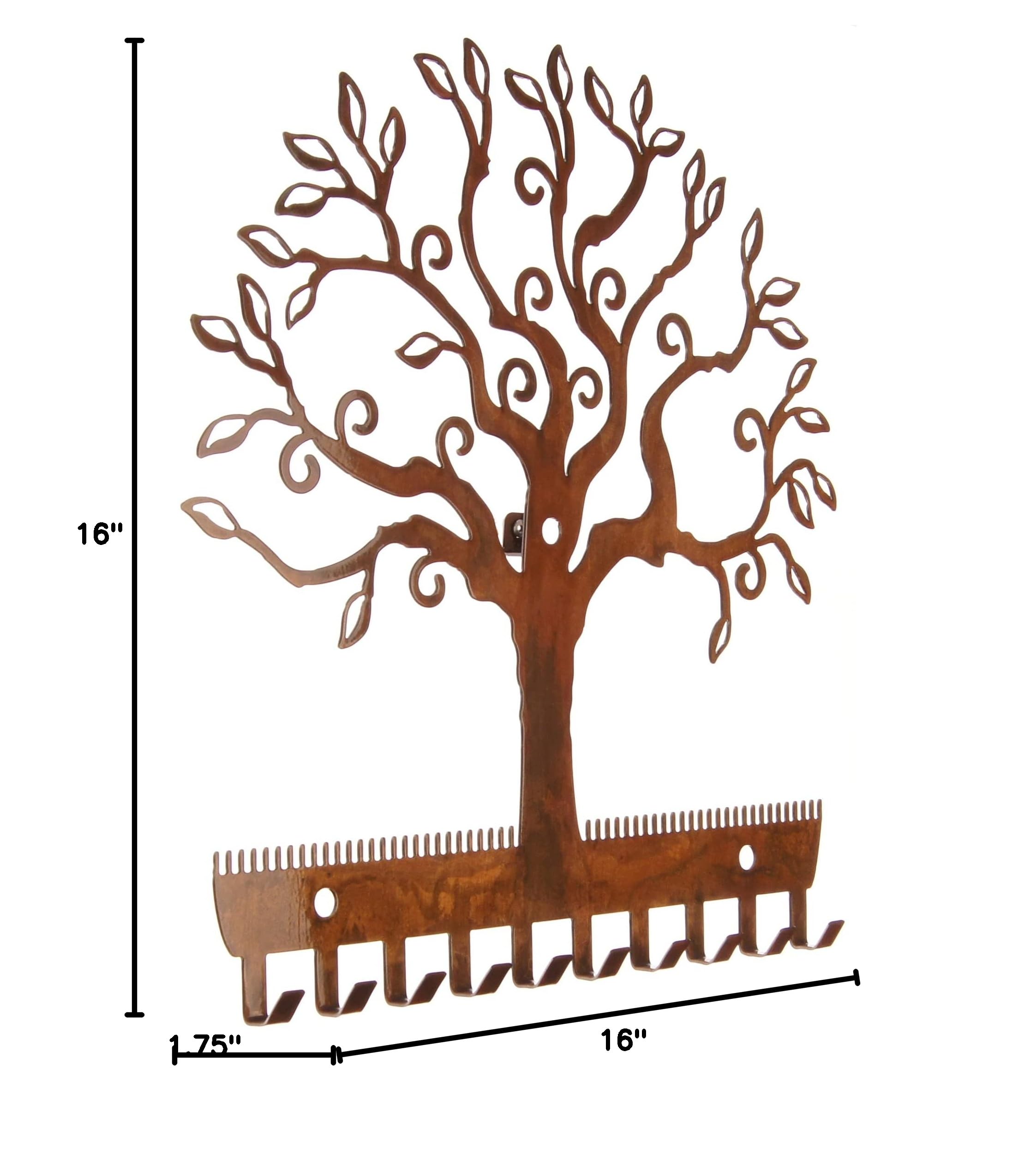 Angelynn's Wall Mounted Jewelry Organizer - Tree of Life Copper Earring Holder & Necklace Storage Rack with Decorative Leaves | Perfect for Bedroom, Bathroom & Closet Organization