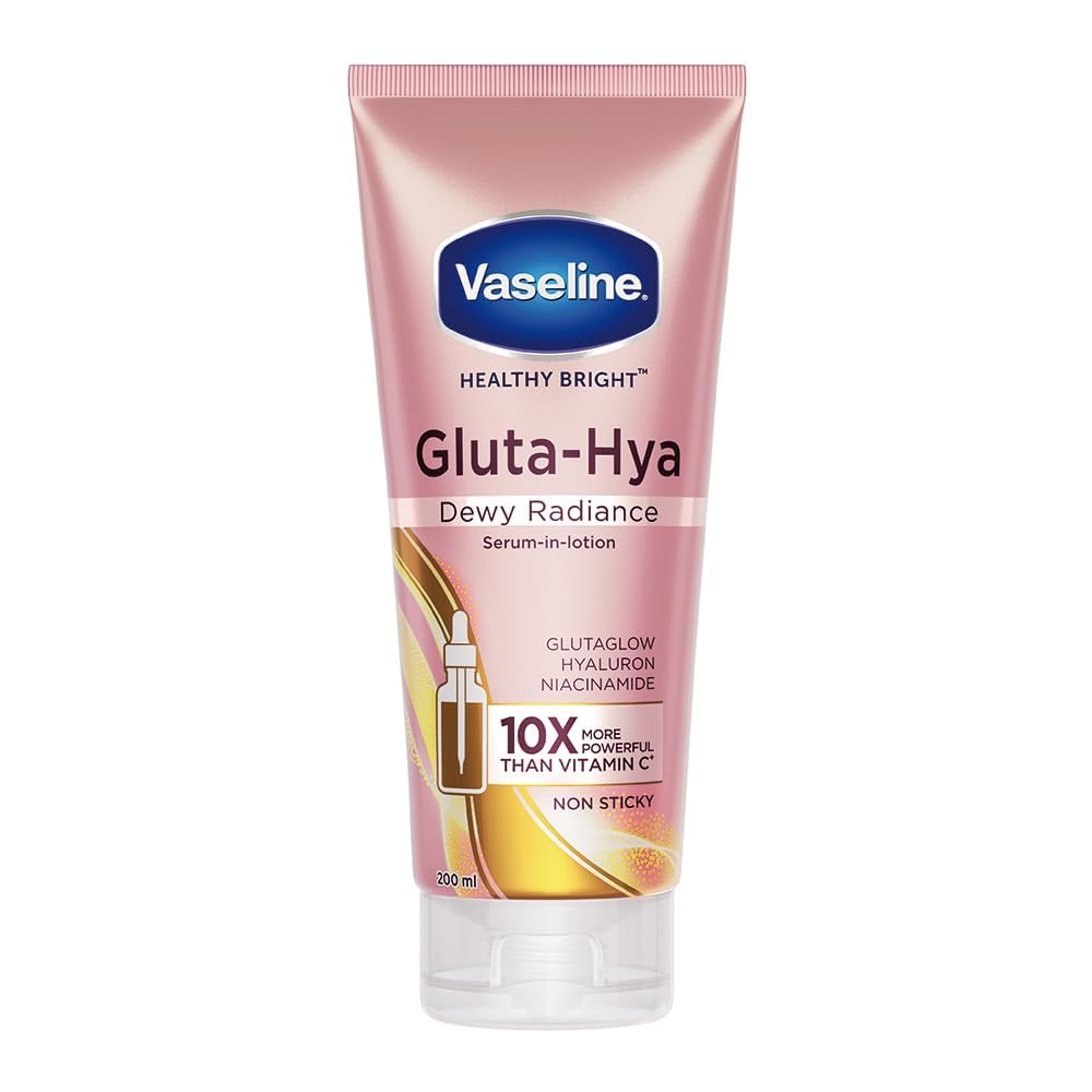 Vaseline Gluta-Hya Dewy Radiance Serum-In-Lotion 200ml - GlutaGlow Boosted Hydrating Face Moisturizer for Dry Skin - Perfect for Night Routine & Daily Skincare Regimen