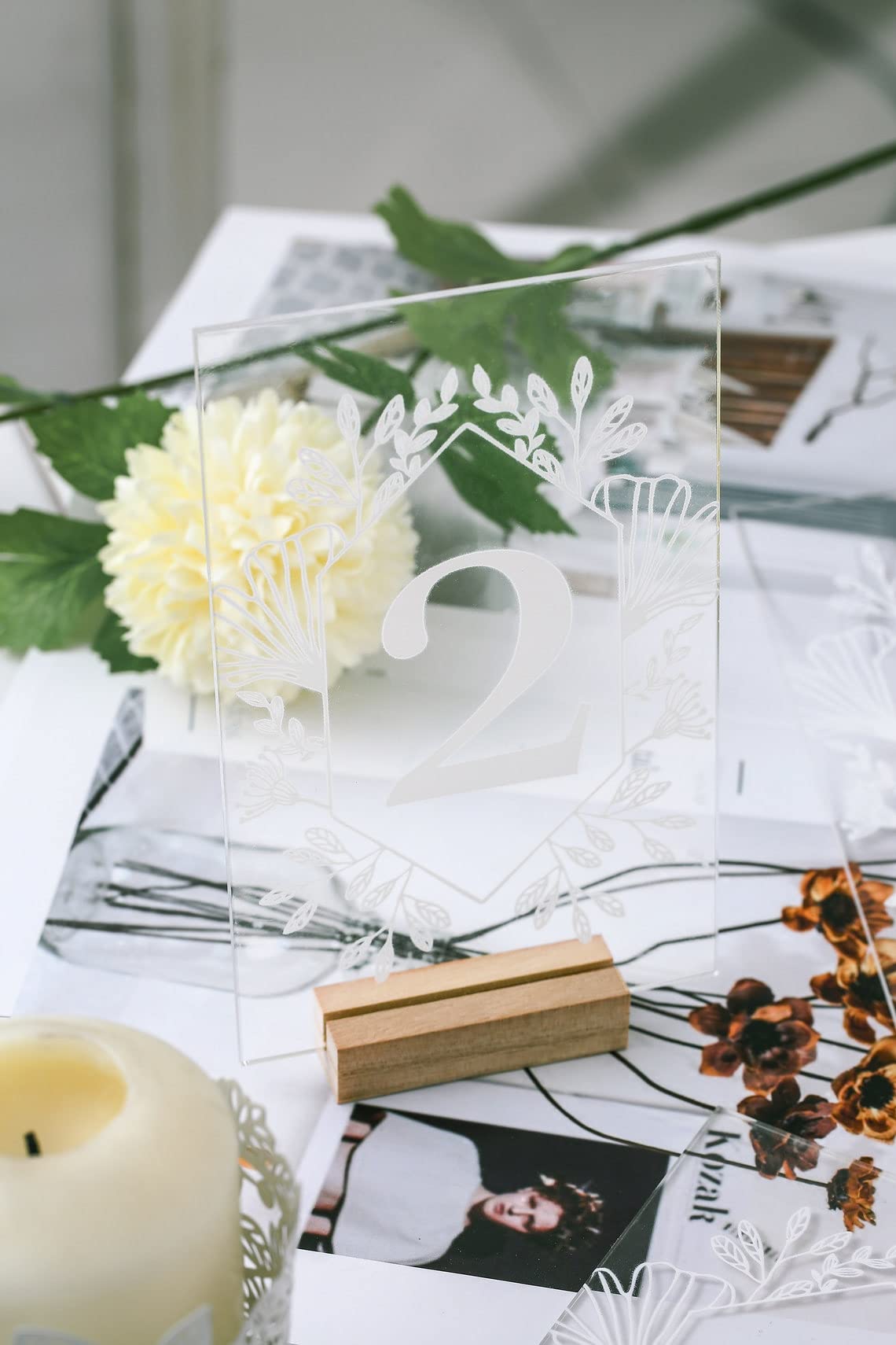 Acrylic Wedding Table Numbers 1-20 Set - Clear Rectangle Table Number Signs with Stand for Reception, Banquet, Party & Café Decor - Perfect for Bridal Showers, Anniversary Celebrations and Corporate Events