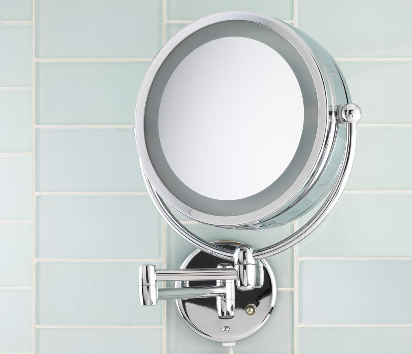Danielle Creations 8-Inch Revolving Wall-Mounted Vanity Mirror with LED Lights - 10X Magnification, Chrome Finish - Perfect for Makeup, Skincare & Shaving - Ideal for Bedroom, Bathroom & Dressing Room