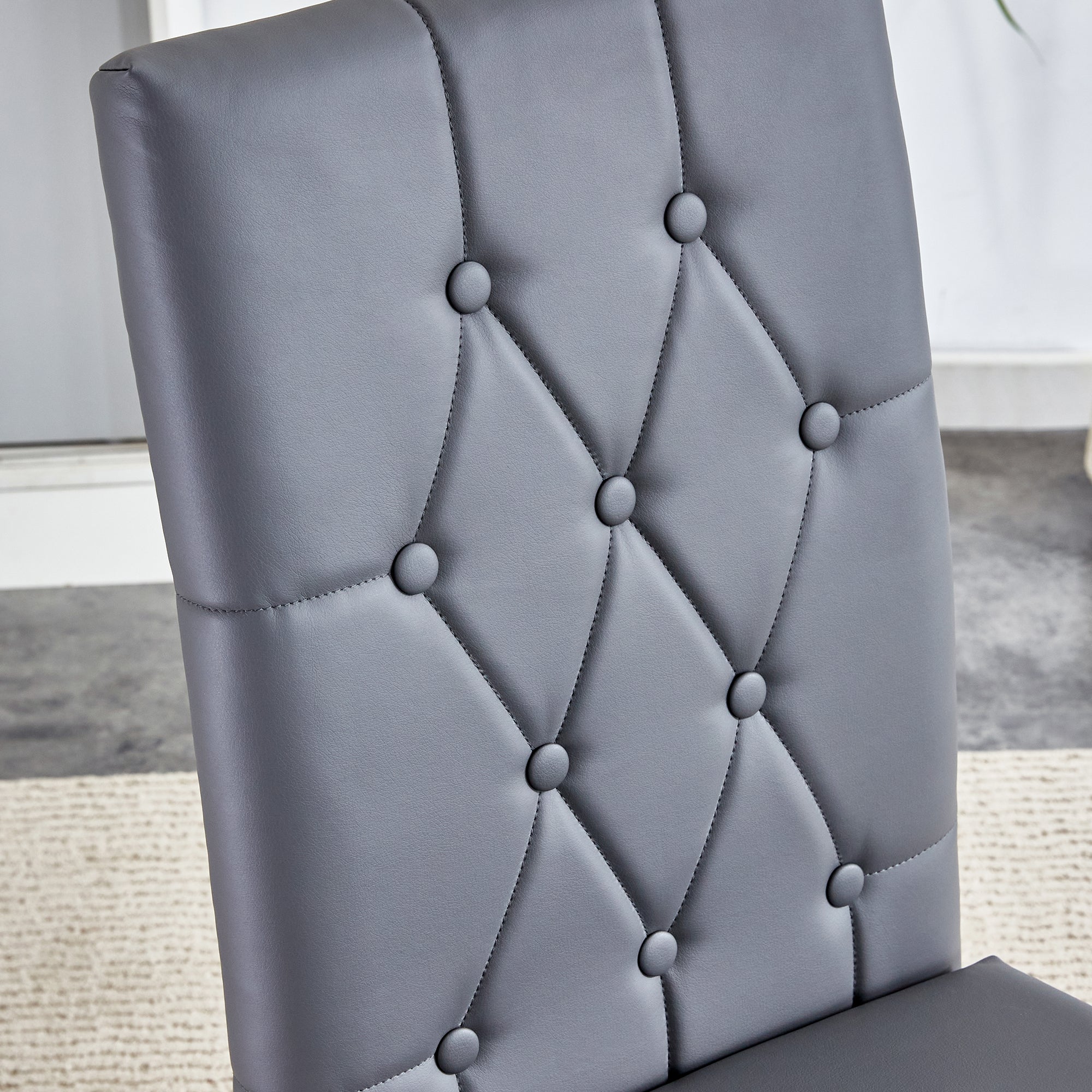 2-Piece Gray Armless Dining Chair Set - Elegant & Mysterious Deep Gray Tone with Vintage Grid & Buckle Back Design - Perfect for Modern Dining Rooms, Kitchens, and Small Spaces