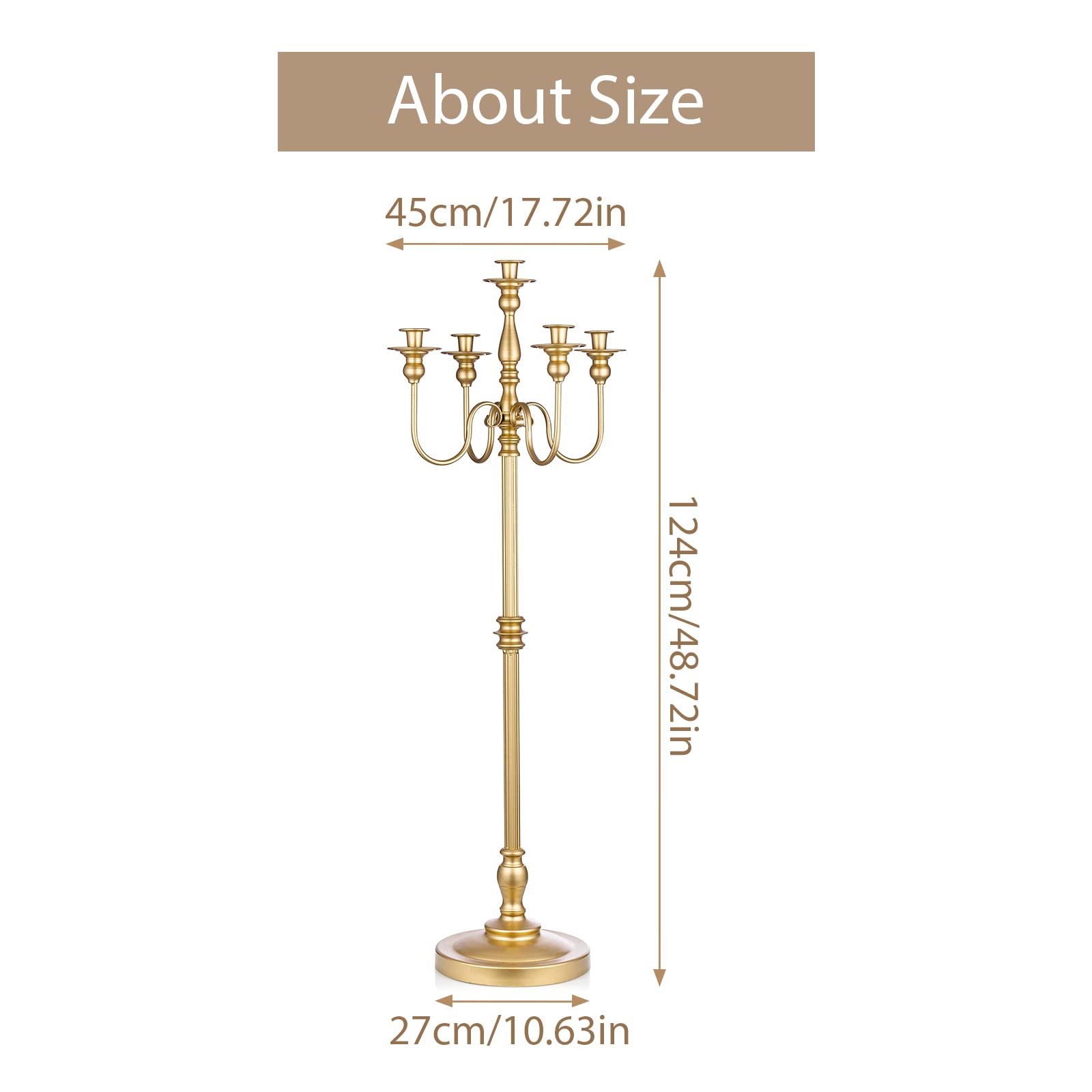 50 Inch Antique Gold Floor Candelabra for Taper Candles - Elegant Wedding Centerpiece, Party & Home Decor - Perfect for Living Room, Dining Table & Special Events