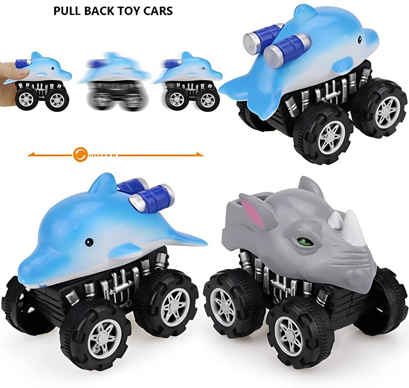 Liberty Imports 12 Pack Monster Truck Pull Back Cars - Large Animal Toy Pullback Racers Vehicles for Kids, Boys & Toddlers - Perfect for Birthday Parties, Playtime & Racing Games