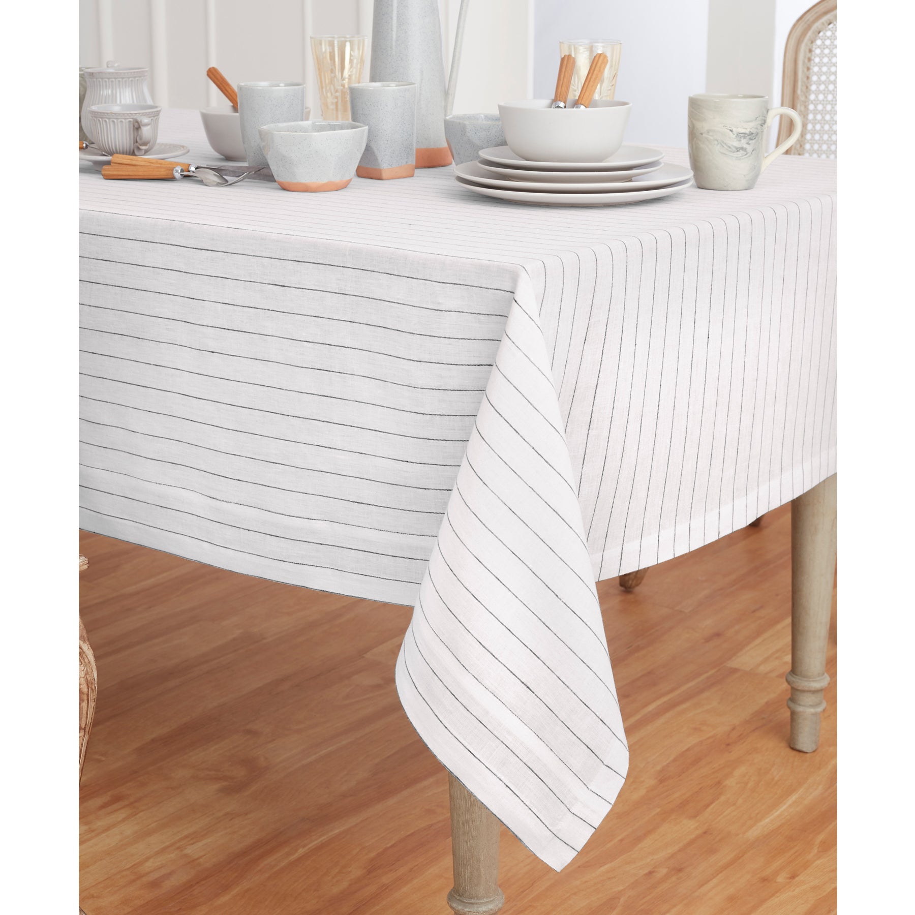 Elegant Pinstripe Tablecloth for Dining & Events - Premium Cotton Table Cover for Restaurants, Weddings & Home Decor