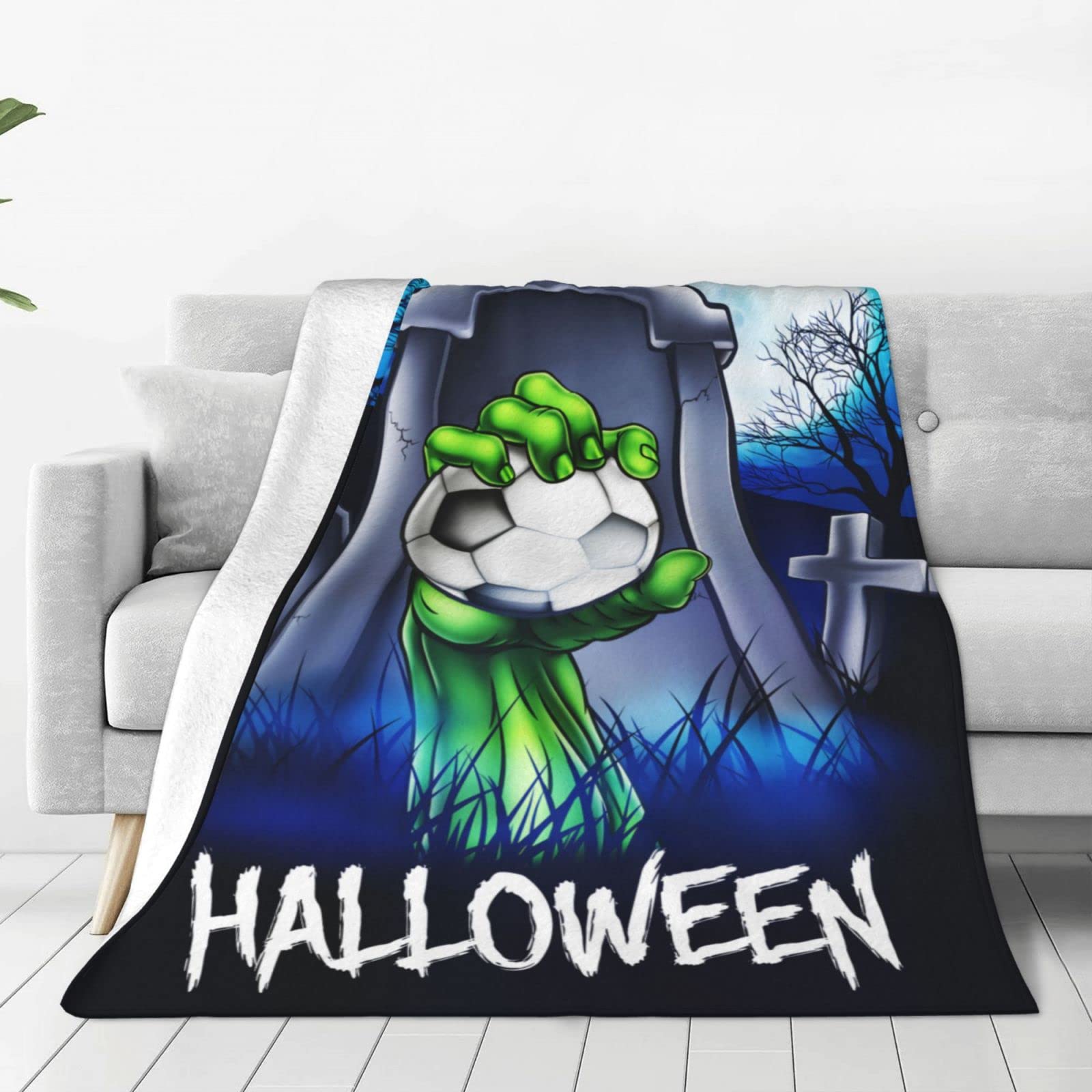 Funny Soccer Ball Throw Blanket - Cozy Plush Fleece Blanket for Halloween, Sports Fans & All Seasons - Soft Warm Blanket for Sofa, Couch, Bed - Perfect for Game Nights, Home Decor (50