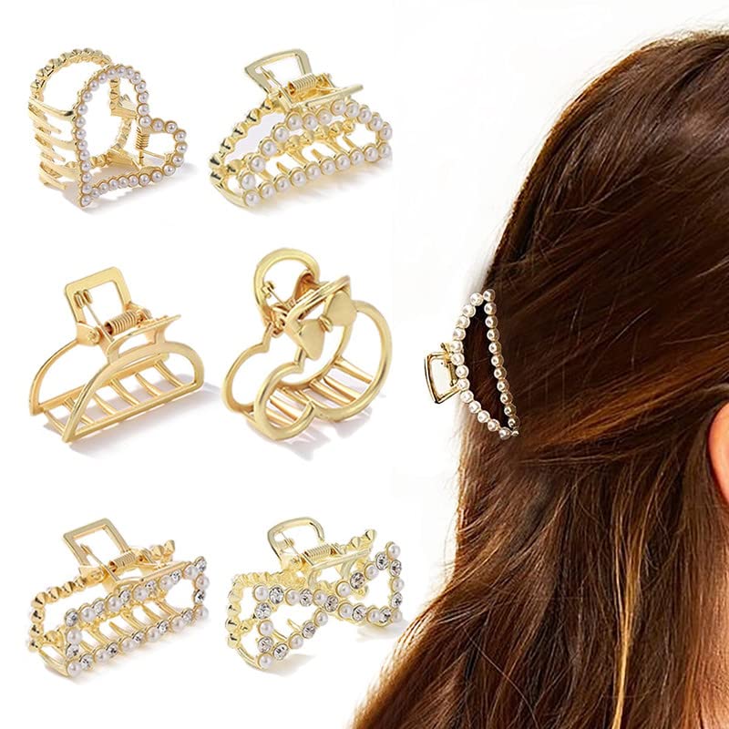 FAMEZA 6 Pack Small Metal Hair Claws for Women - Heart Bowknot & Moon Hair Barrettes for Thick Hair (1.5 Inch) - Perfect Gift for Mom, Wife, Daughter, Girlfriend & Friends - Great for Parties, Weddings, Daily Styling & Hair Accessories