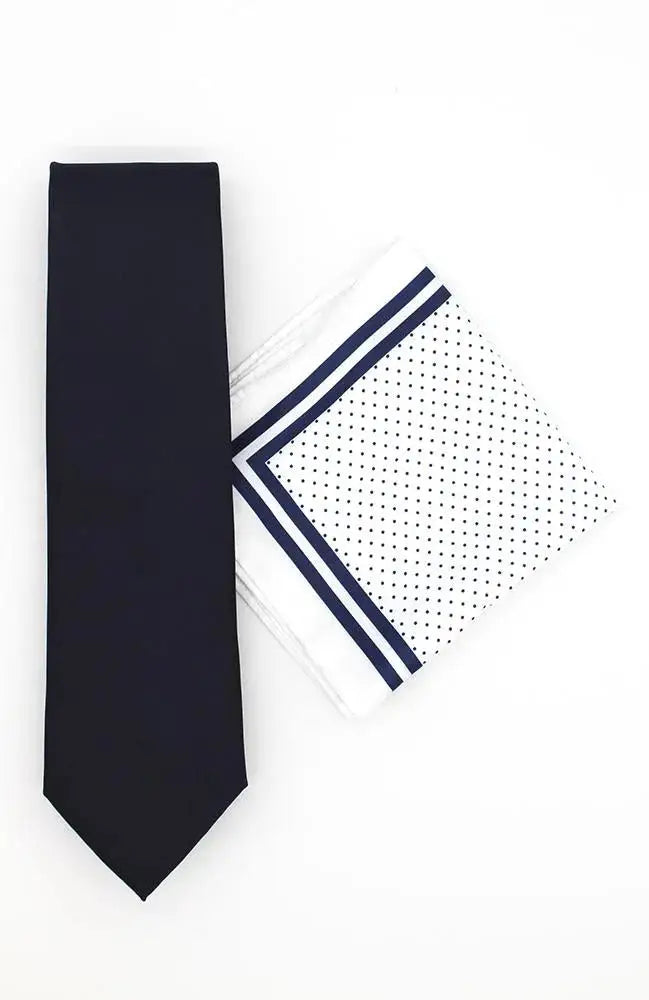 Classic Navy Blue Silk Tie and Pocket Square Set for Men - Perfect for Weddings, Business Meetings & Formal Events
