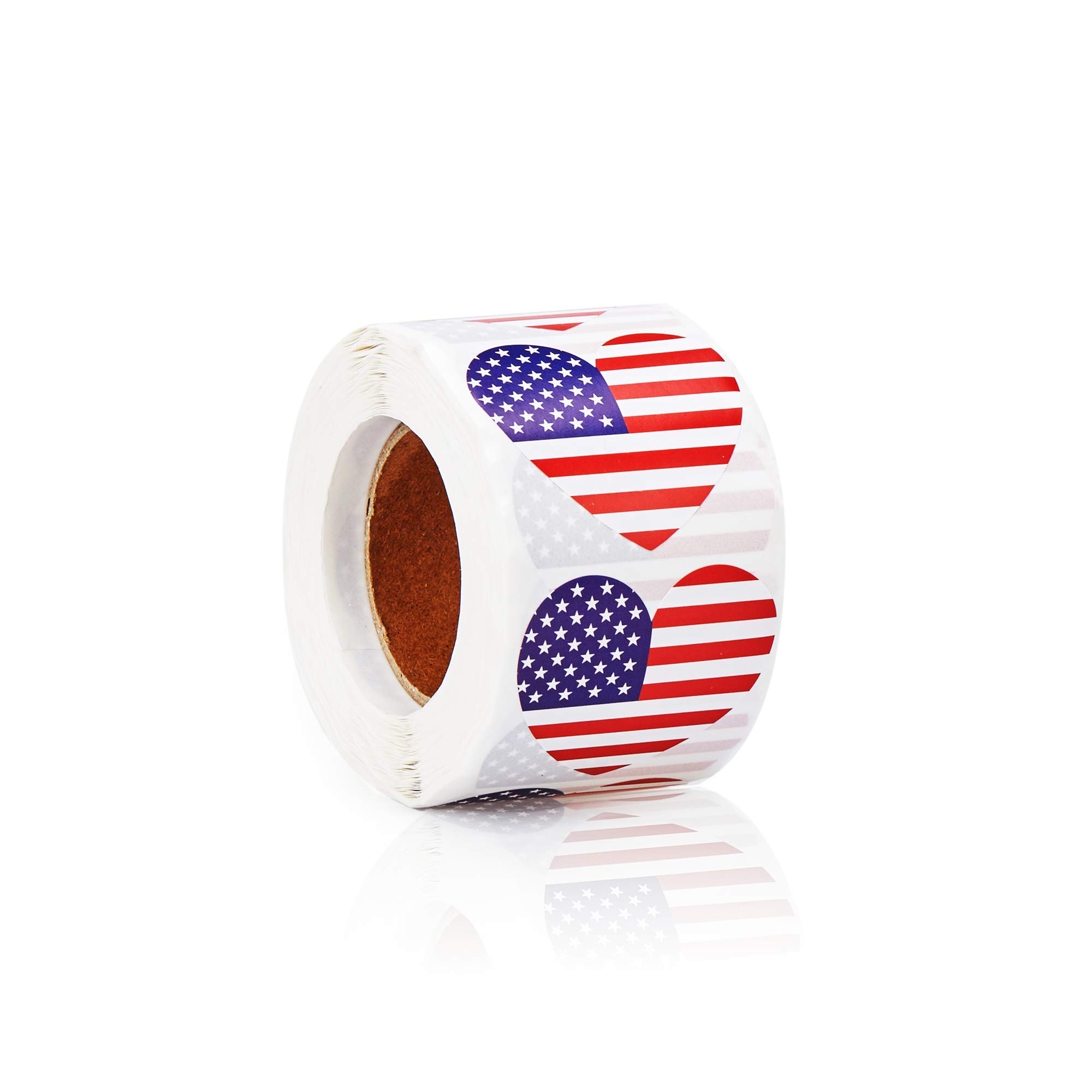 500-Count Patriotic USA Flag Stickers - 1.25 x 2.125 Inch Heart Shaped American Flag Decals for Laptops, Water Bottles & DIY Crafts - Perfect for 4th of July, Memorial Day & Patriotic Events