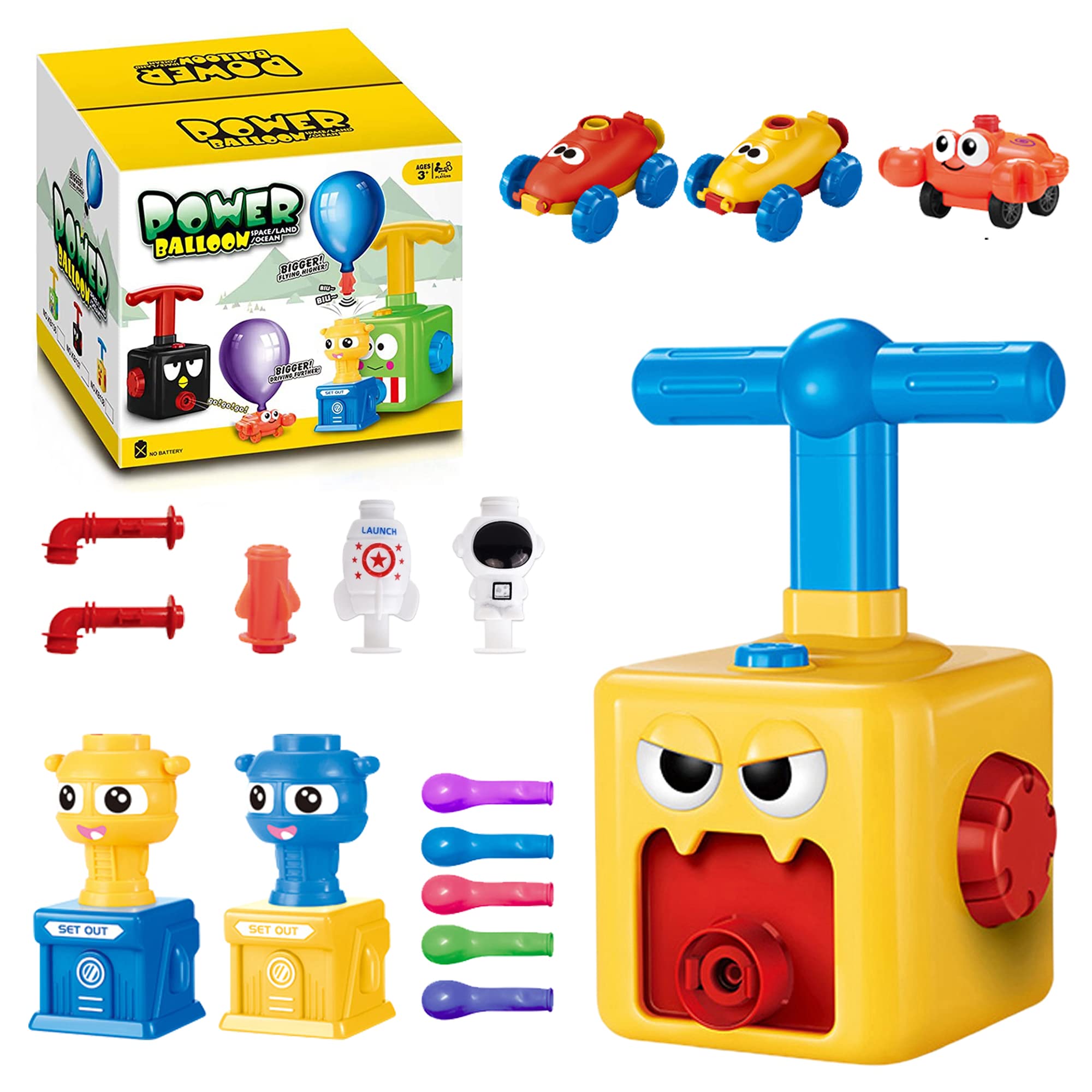 **Balloon Powered Car Toy for Kids - STEM Educational Science Kit with Air Pump, 12 Balloons & Launcher - Fun Party Supplies for Boys & Girls Ages 3-12 (Red-Yellow) - Great for Birthday Parties, Classroom Activities & Science Experiments**