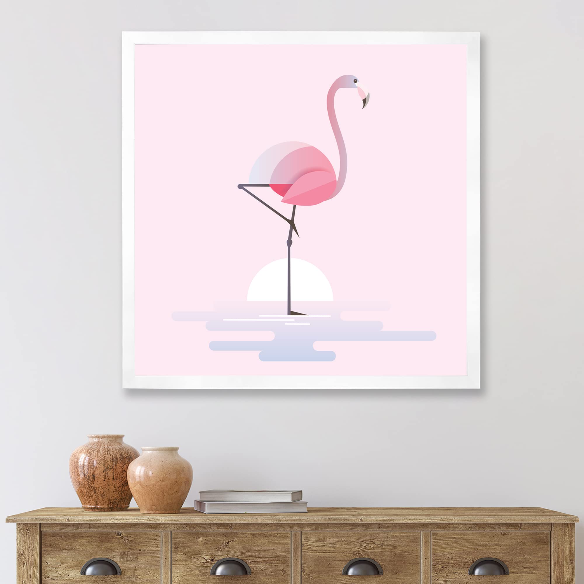 DesignQ Standing Pink Flamingo Farmhouse Framed Wall Art - Tropical Home Decor for Living Room, Bedroom & Office - Perfect for Coastal, Boho & Farmhouse Style Interiors