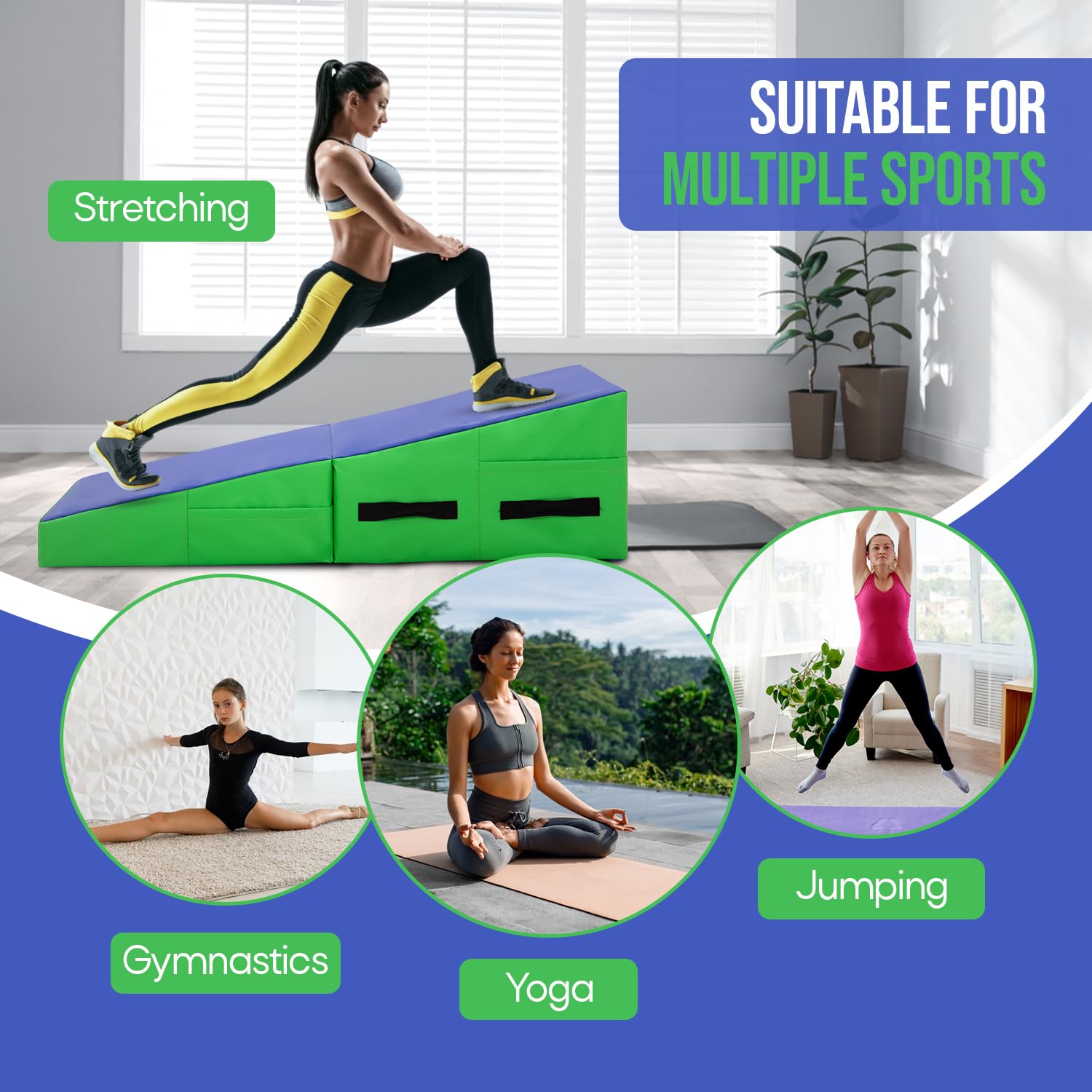 Non-Slip PU Folding Gymnastics Incline Mat - Wedge Cheese Tumbling & Yoga Exercise Mat for Home Gym with Handles | Perfect for Gymnastics Training, Yoga Practice & Home Workouts