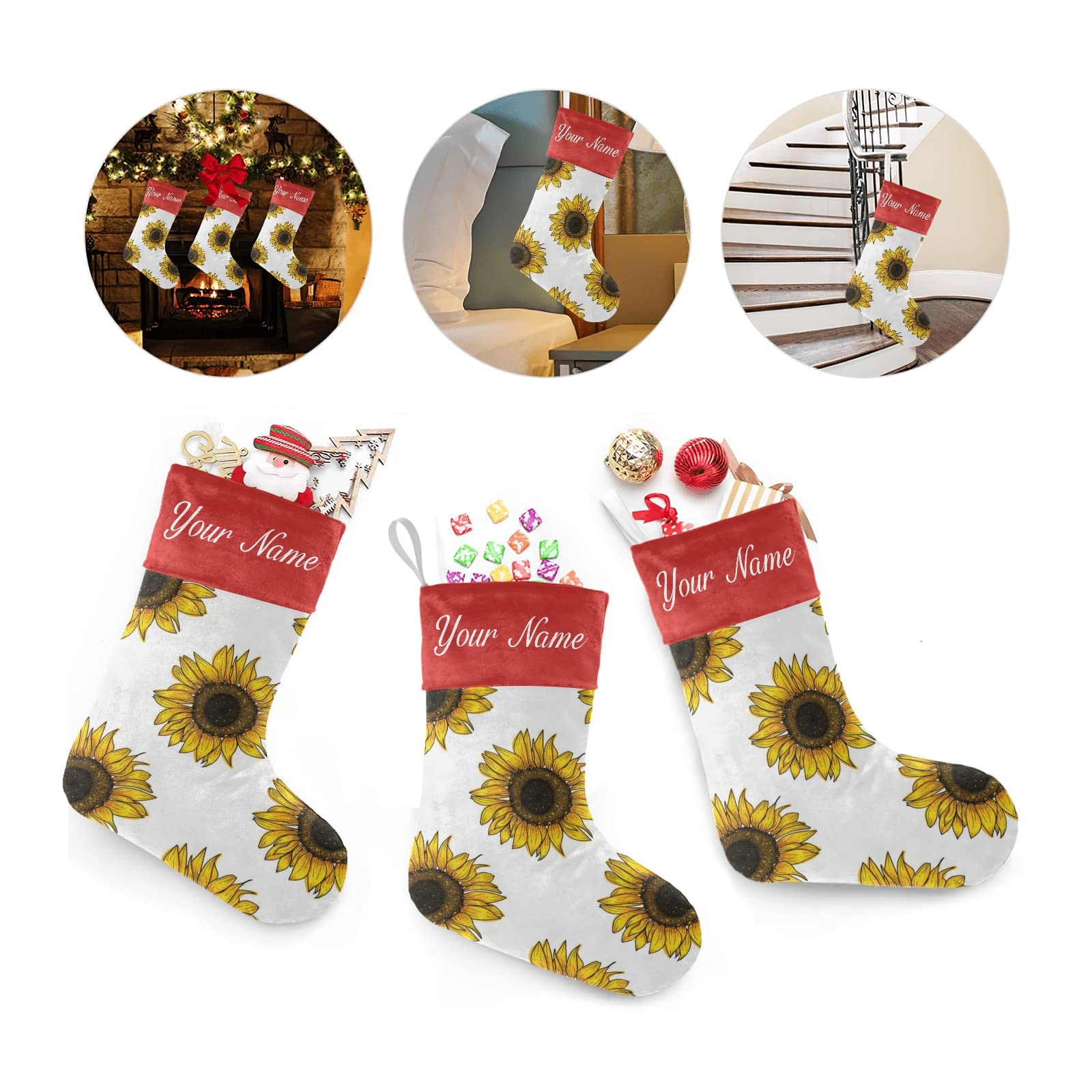 Personalized Floral Sunflower Christmas Stockings - Custom Name Holiday Socks for Family Party Decor (17.52 x 7.87 Inch) - Perfect for Fireplace Mantel, Gift Exchange & Festive Home Decoration