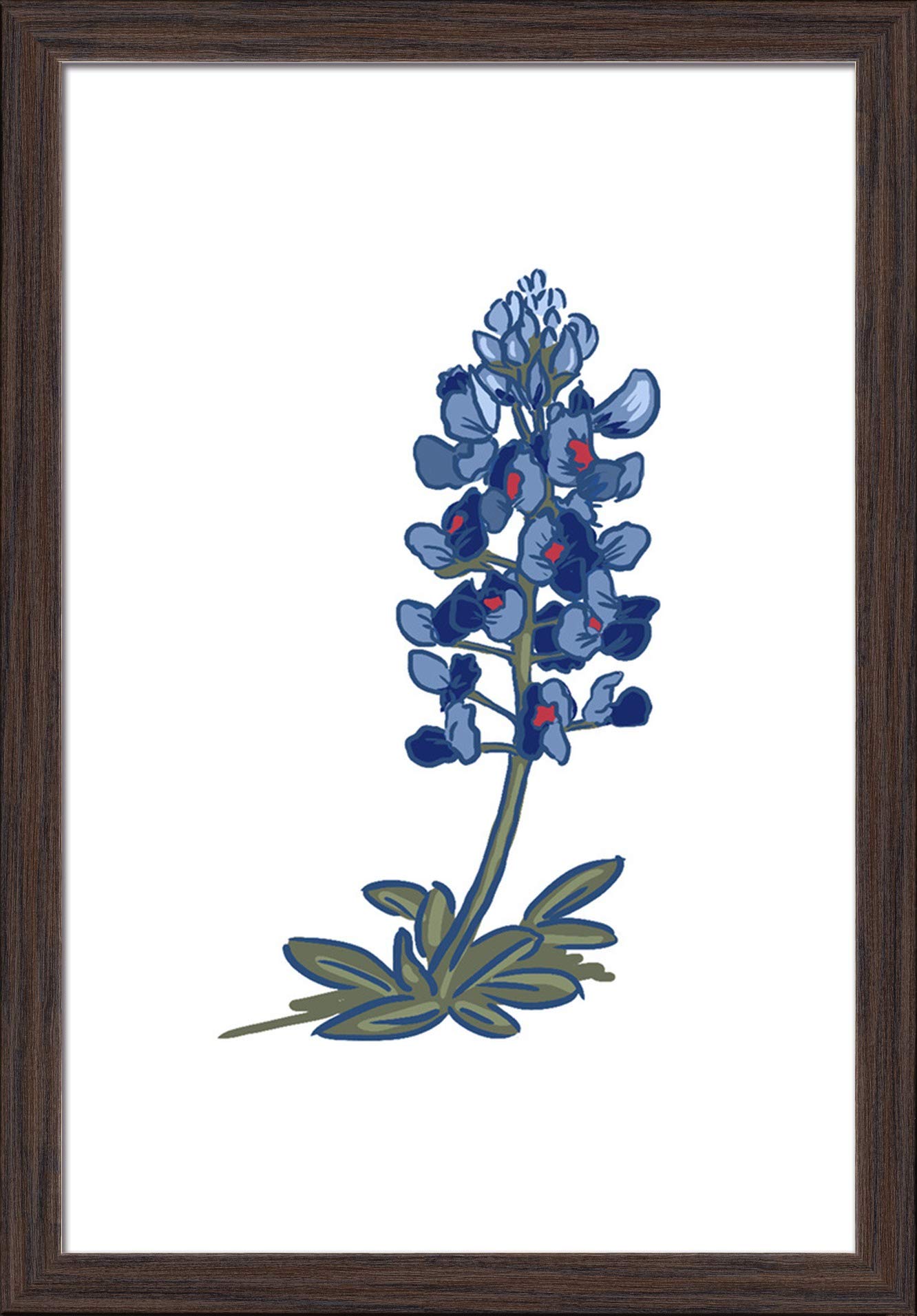 Blue Bonnet Icon - 16x24 Giclee Fine Art Print with Recycled Wood Frame in Espresso Brown - Perfect for Living Room, Bedroom & Office Wall Decor
